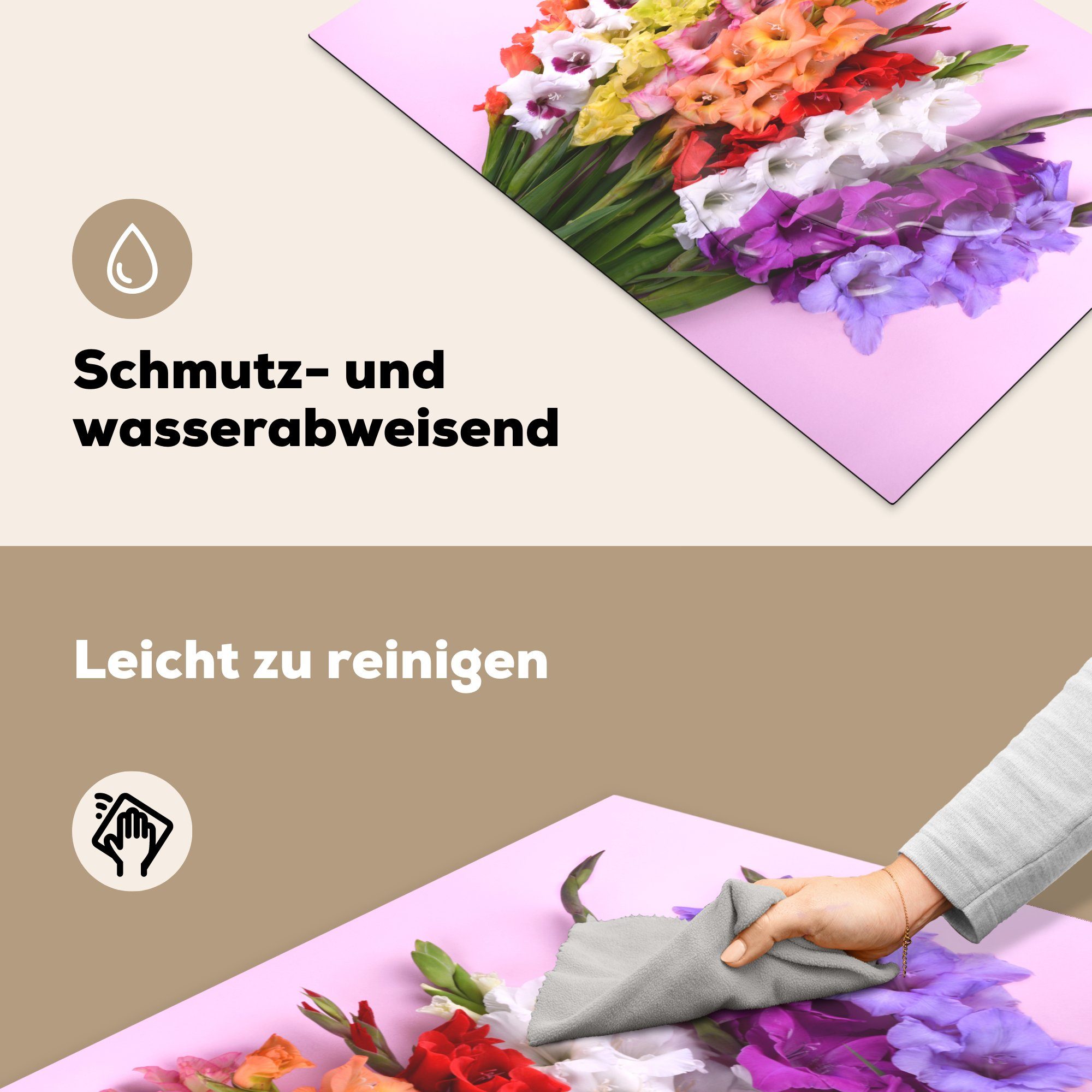 MuchoWow Herdblende-/Abdeckplatte Gladiolen cm, Schutz Vinyl, 81x52 tlg), Ceranfeldabdeckung - (1 für - die küche, Farben, Blumen Induktionskochfeld