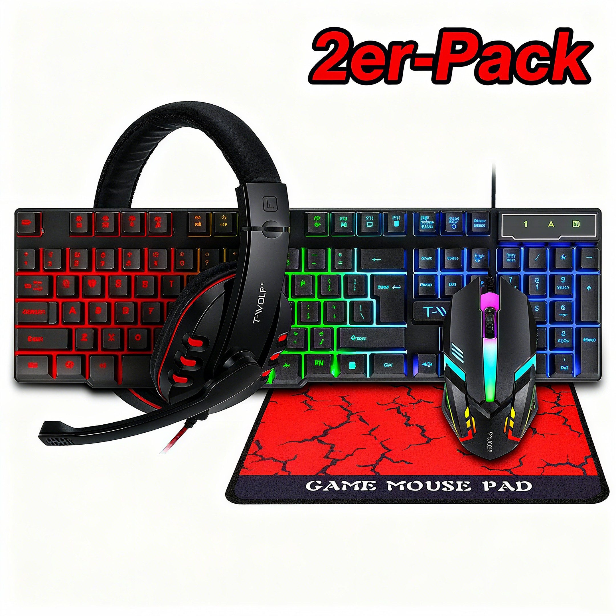 POPOLIC 4-in-1 Gaming-Tastatur und Maus-Set, mit Headset und Mauspad Gaming-Tastatur (4 Stück Tastatur)