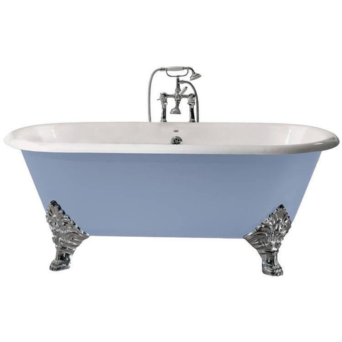 Casa Padrino Badewanne Luxus Gusseisen Badewanne Hellblau / Weiß 178 cm - Gebogene freistehende Badewanne - Barock & Jugendstil Badezimmer Möbel