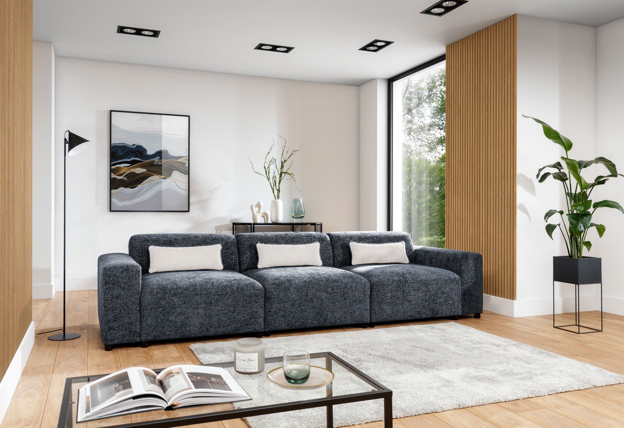 Fun Möbel Big-Sofa Designersofa Sofa ROMY 4-Sitzer in Stoff Enjoy Me, inkl. 3 Zierkissen
