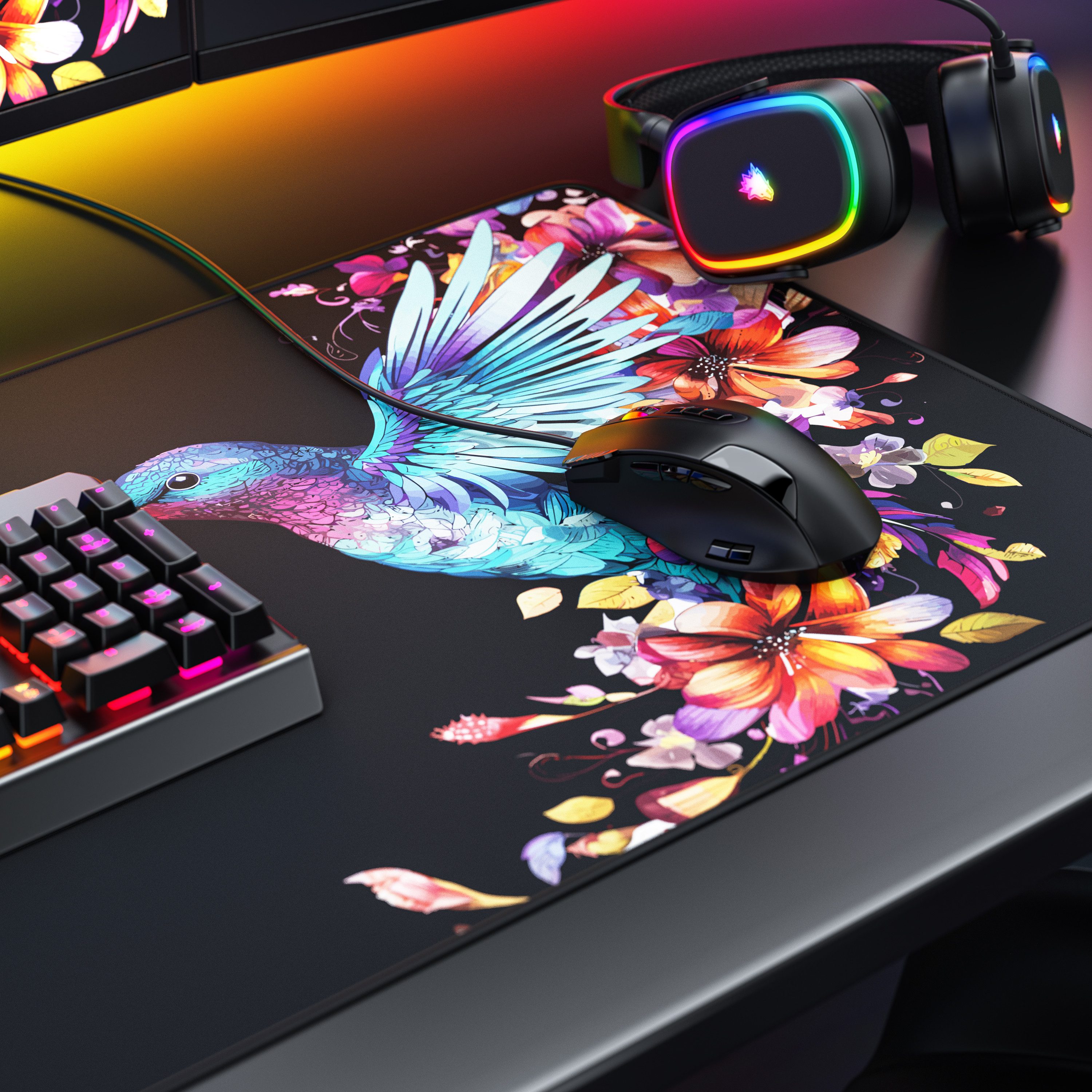 Titanwolf Gaming Mauspad XXL Speed Mousepad 900 x 400 x 3 mm, Schreibtischauflage, abwaschbar, rutschfeste Rückseite, Geschwindigkeit & Präzision, Colour Colibri