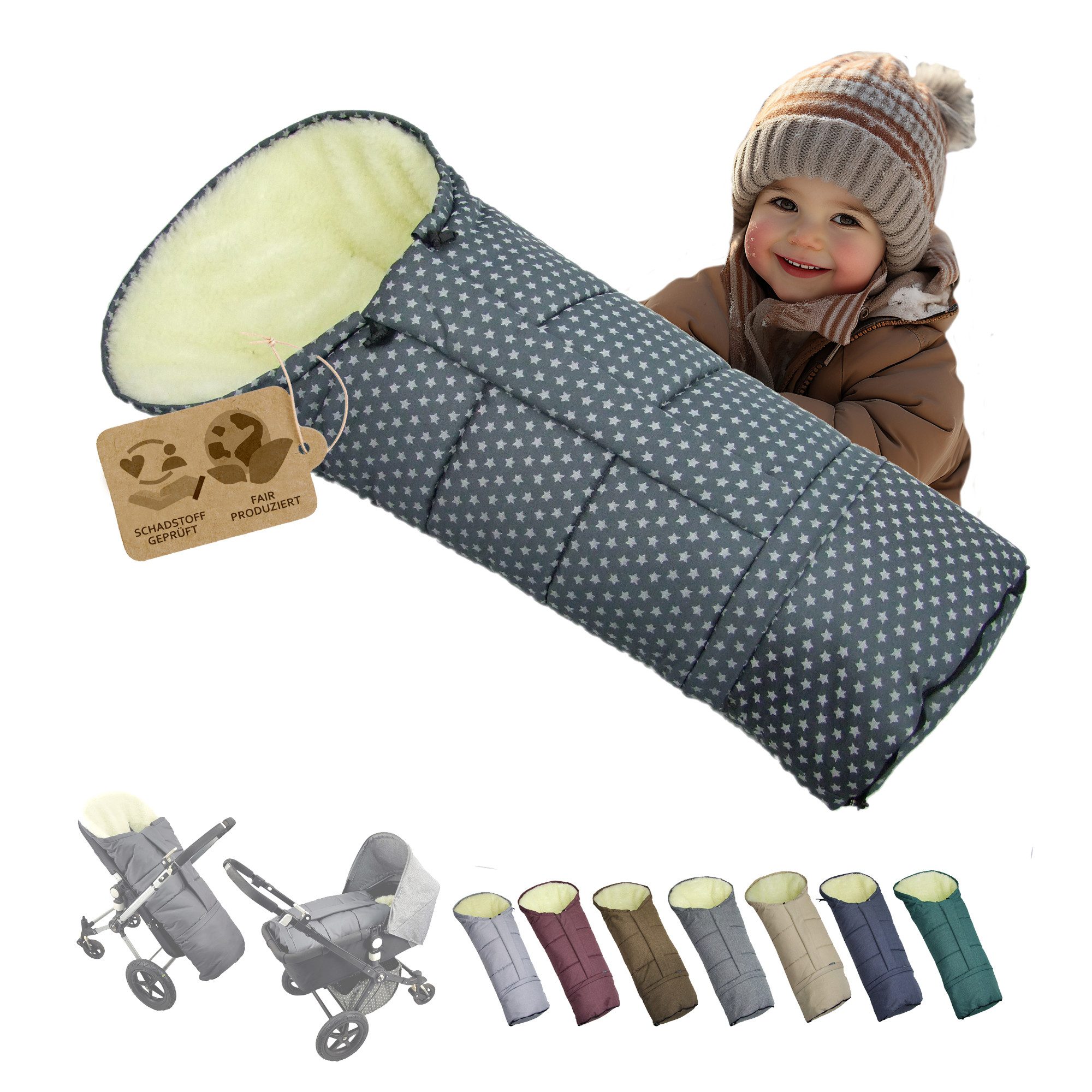 BambiniWelt by Rafael K. Fußsack Winterfußsack Fußsack für Kinderwagen Buggy mumienform Wolle STERNE von BambiniWelt by Rafael K.