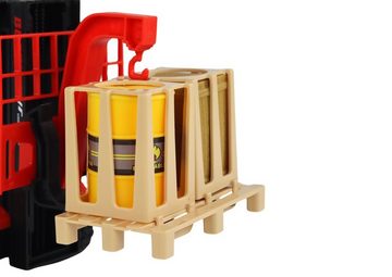 LEAN Toys Spielzeug-Auto Gabelstapler Lichter Sound Maschine Kinderwagen Set Palette Fass Kiste