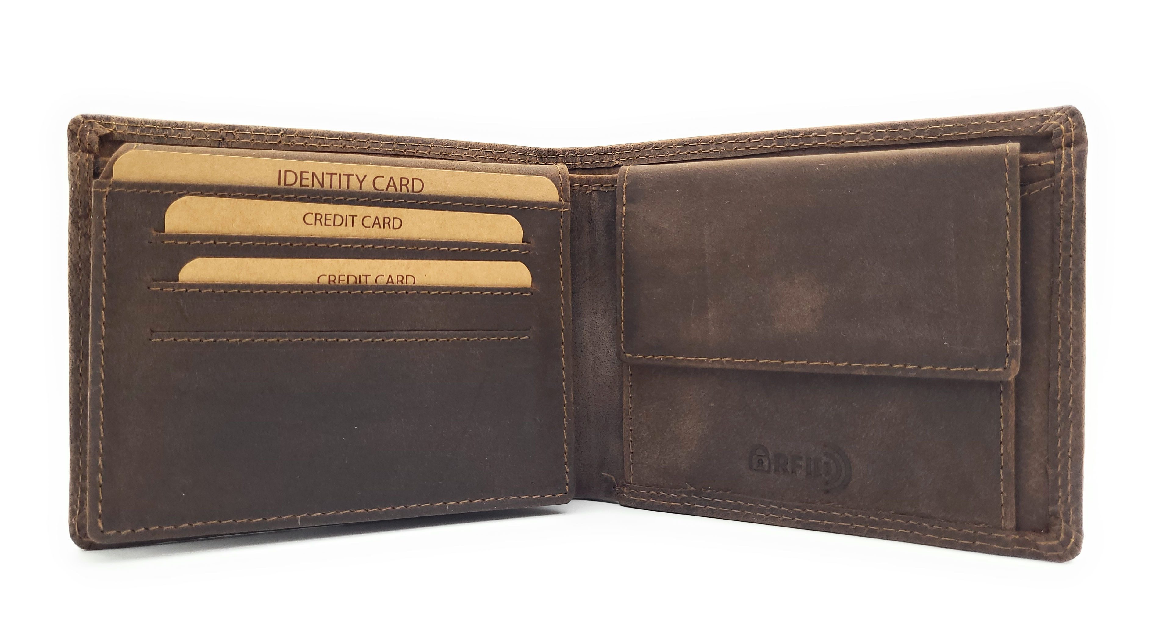 JOCKEY CLUB Geldbörse echt Büffel Voll-Leder Portemonnaie mit RFID Schutz, rustikal und robust, dunkelbraun