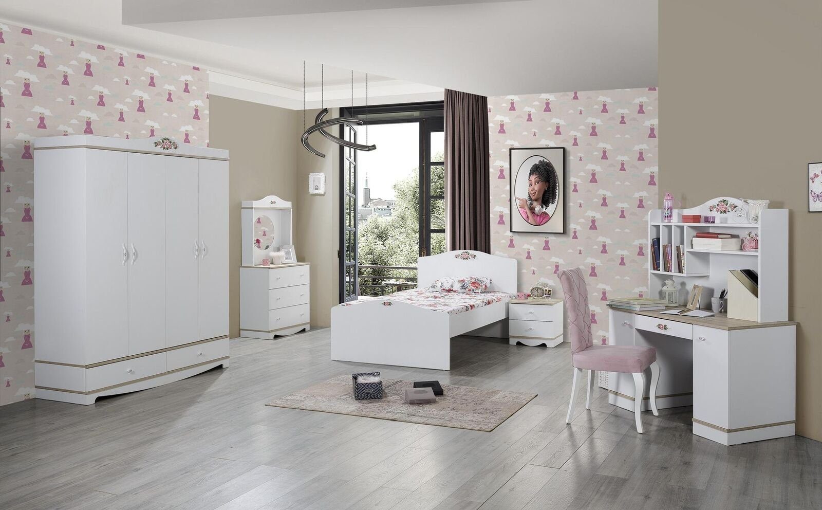JVmoebel (Bett), Möbel Jugendzimmer Made Luxus Europe Schreibtisch Moderner Bett In Kinderzimmer Designer