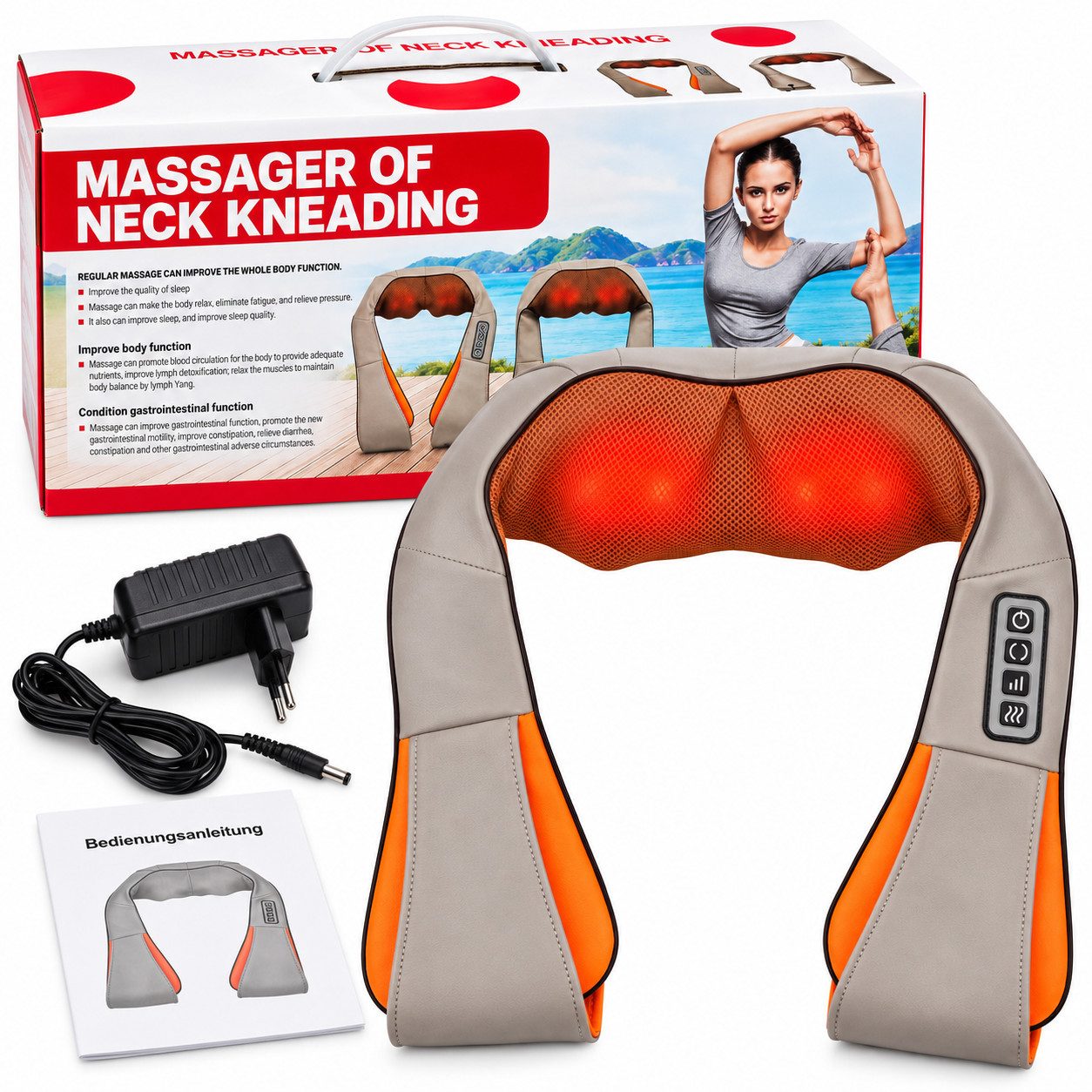 COIL Nacken-Massagegerät Schultermassagegerät mit Shiatsu-Massagefunktion, Wärmefunktion, 2 Massageköpfe mit 16 Massagepunkten