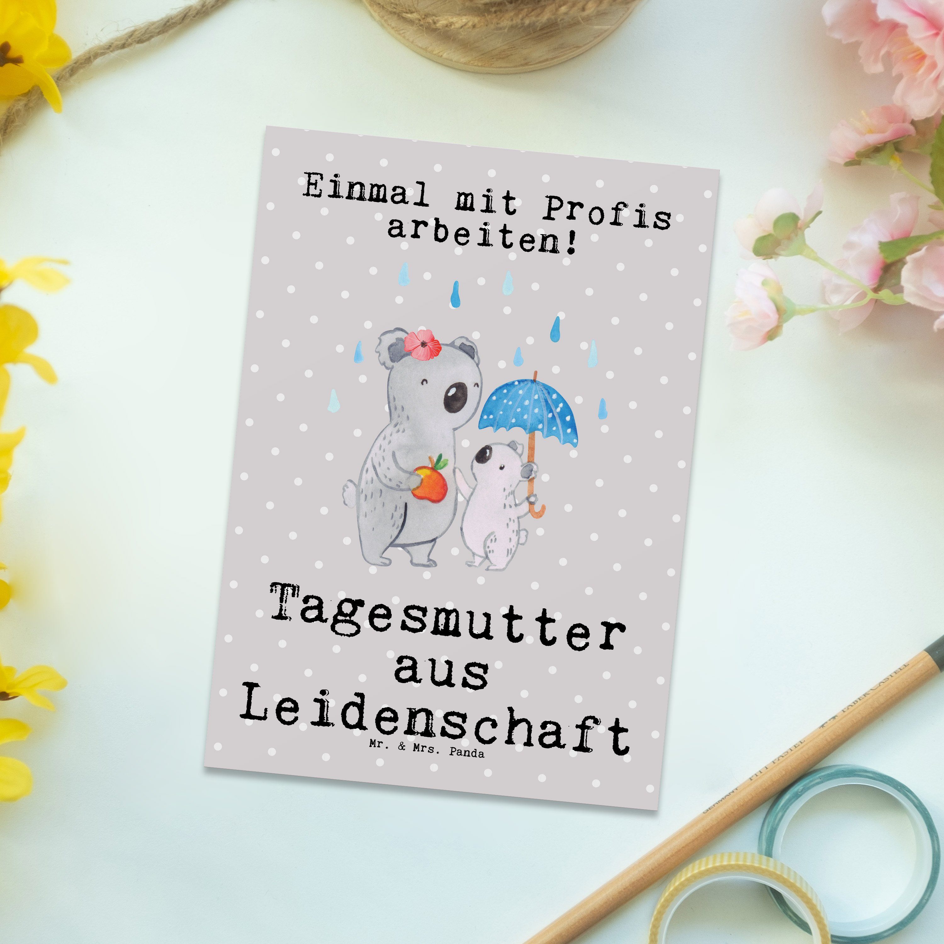 aus Postkarte Tagesmutter Geschenk, Mr. Ges Kollegin, Grau Panda - & - Leidenschaft Mrs. Pastell