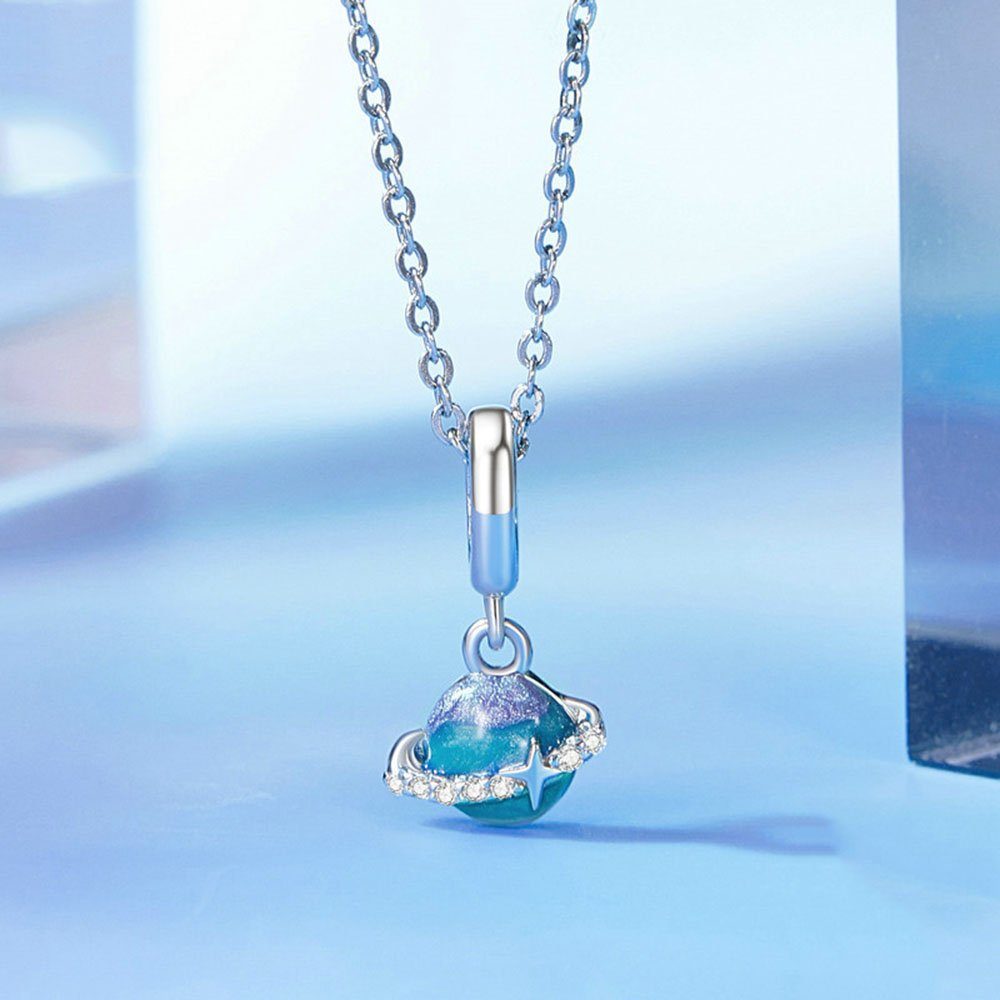 Silber Halsketten), Menschen Anhänger Perlen liebe Sterling diy für Mini Bead Planet POCHUMIDUU Geschenke Zubehör 925 für Armbänder (1-tlg., und