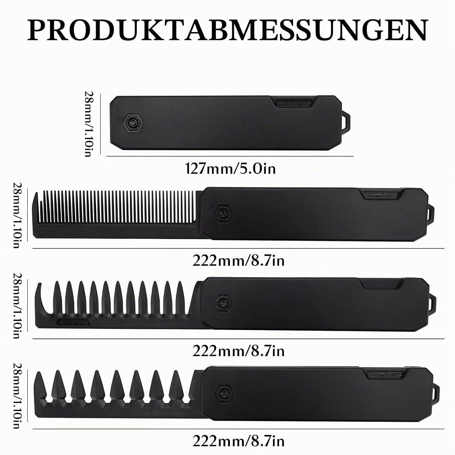 LuxusKollektion Bartkamm 3-in-1 Klappkamm Herren Schwarz