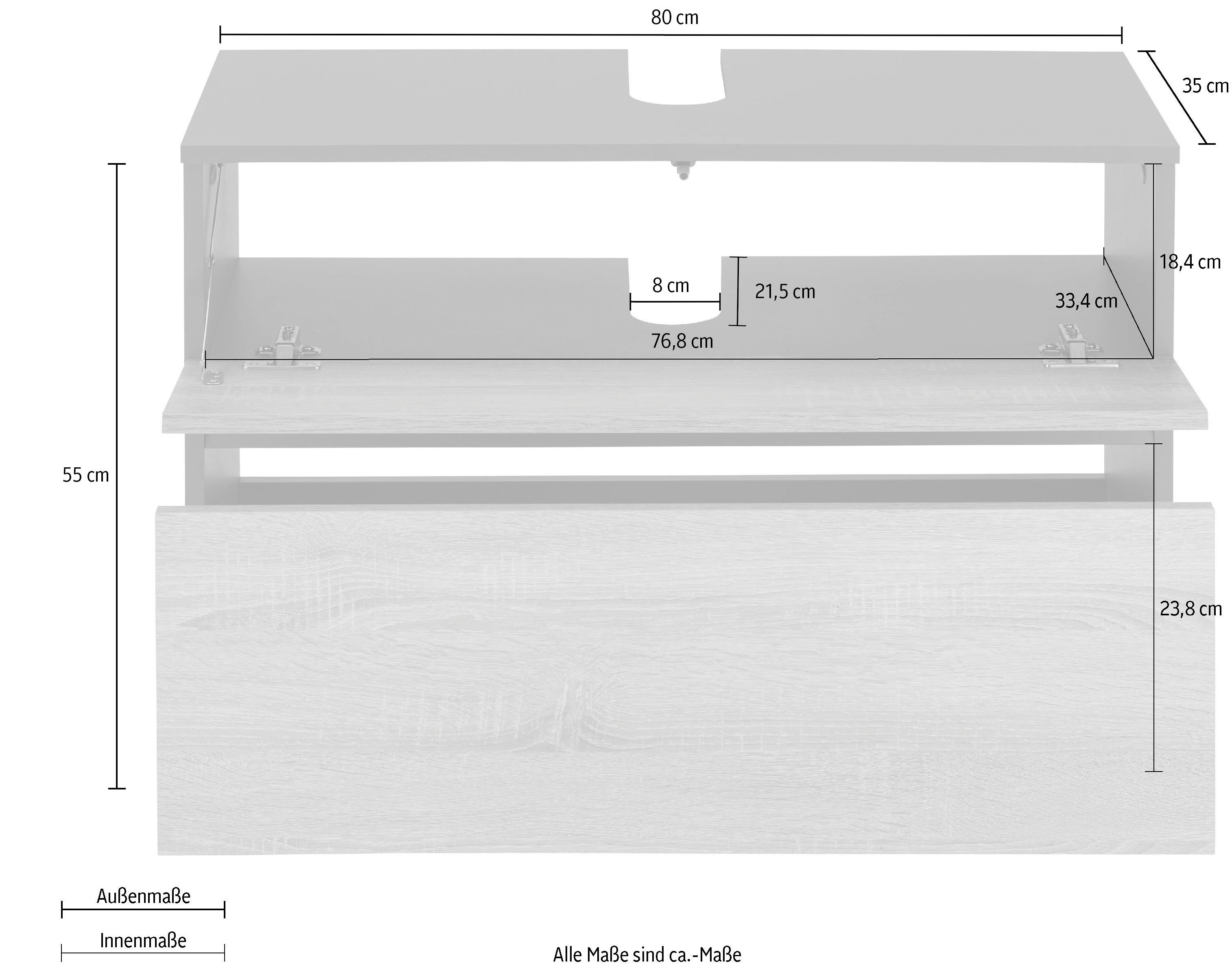 Siphonausschnitt, Waschbeckenunterschrank | 80 cm, Breite affaire anthrazit 55 anthrazit/weiß Home cm Höhe Wisla Push-to-open-Funktion,