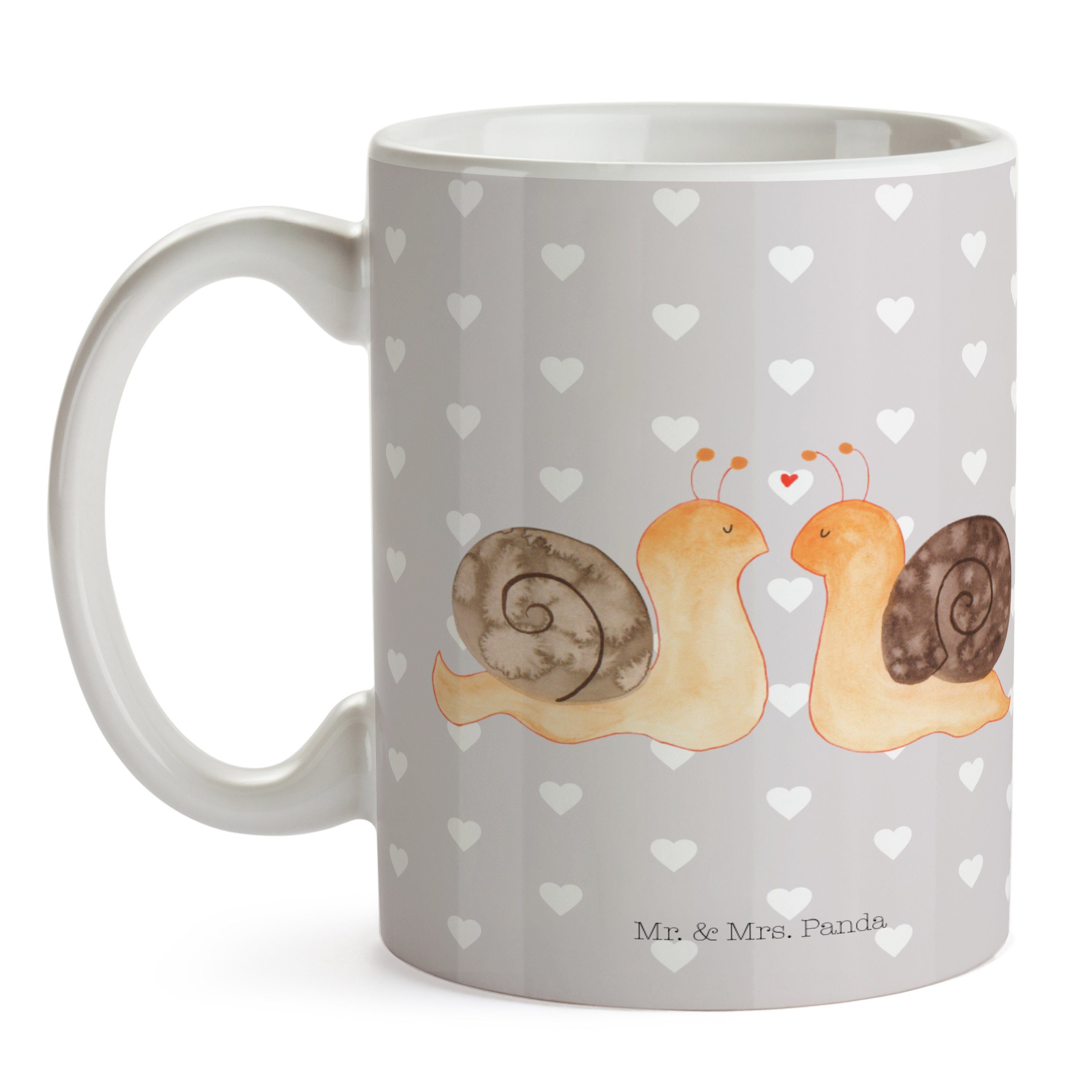 Mr. & Mrs. Panda Tasse Schnecken Liebe - Grau Pastell - Geschenk, Kaffeebecher, Tasse, Ehema, Keramik