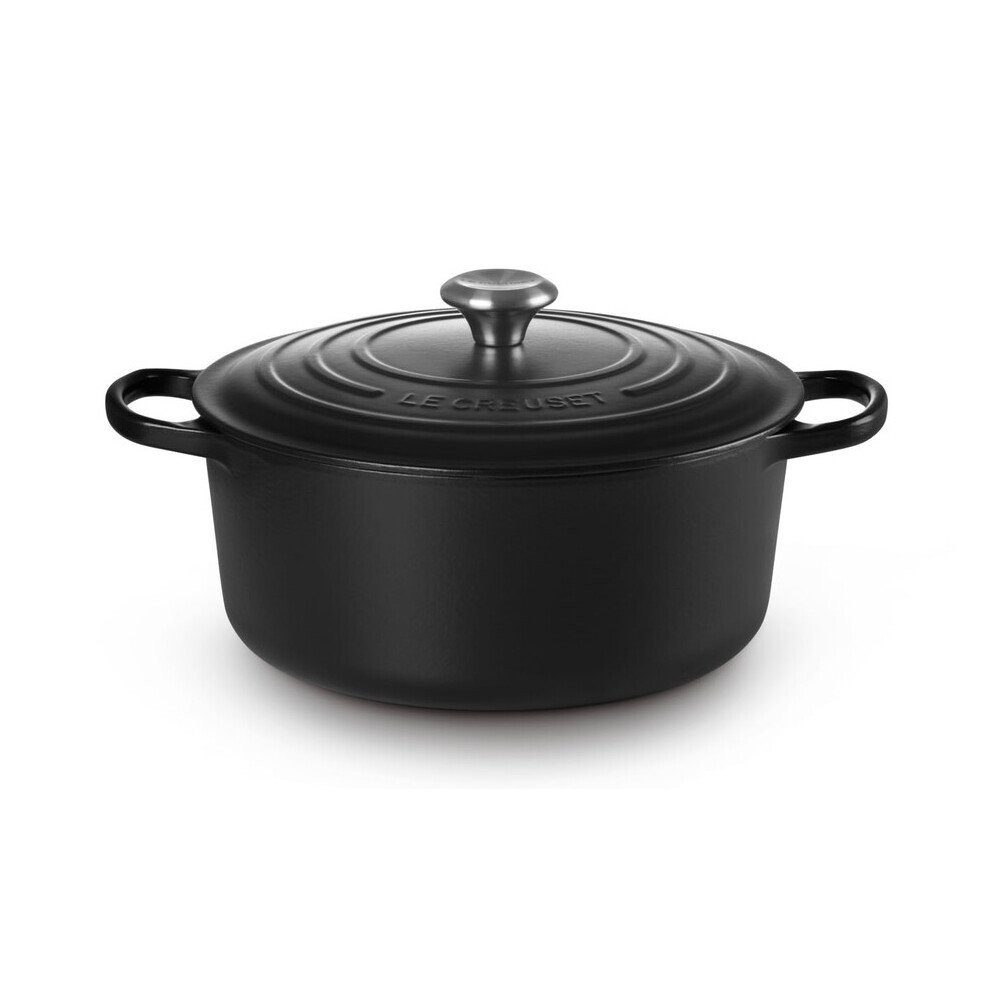 LE CREUSET Bräter Bräter mit Deckel 28 cm Signature Schwarz, Emailliertes Gusseisen, Schmortopf, Cocotte, Bratentopf, ca. 6-8 Personen, Ø28cm, Gusseisen