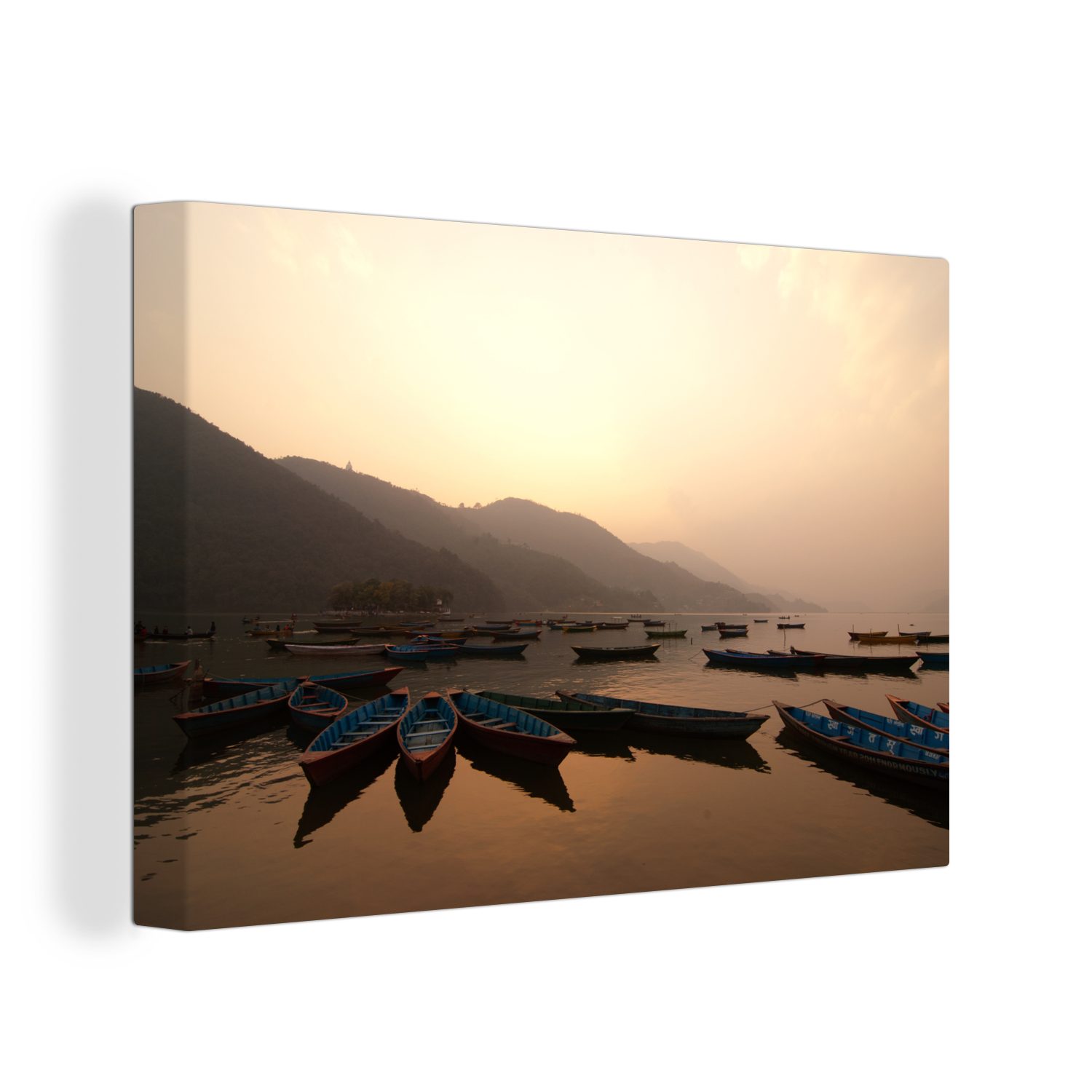 OneMillionCanvasses® Leinwandbild Kanu - Wasser - Sonnenuntergang - Abend, (1 St), Wandbild Leinwandbilder, Aufhängefertig, Wanddeko, 30x20 cm