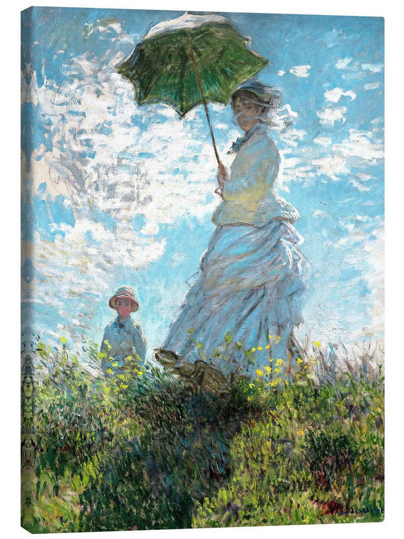 Posterlounge Leinwandbild Claude Monet, Frau mit Sonnenschirm – Madame Monet und ihr Sohn, Wohnzimmer Malerei