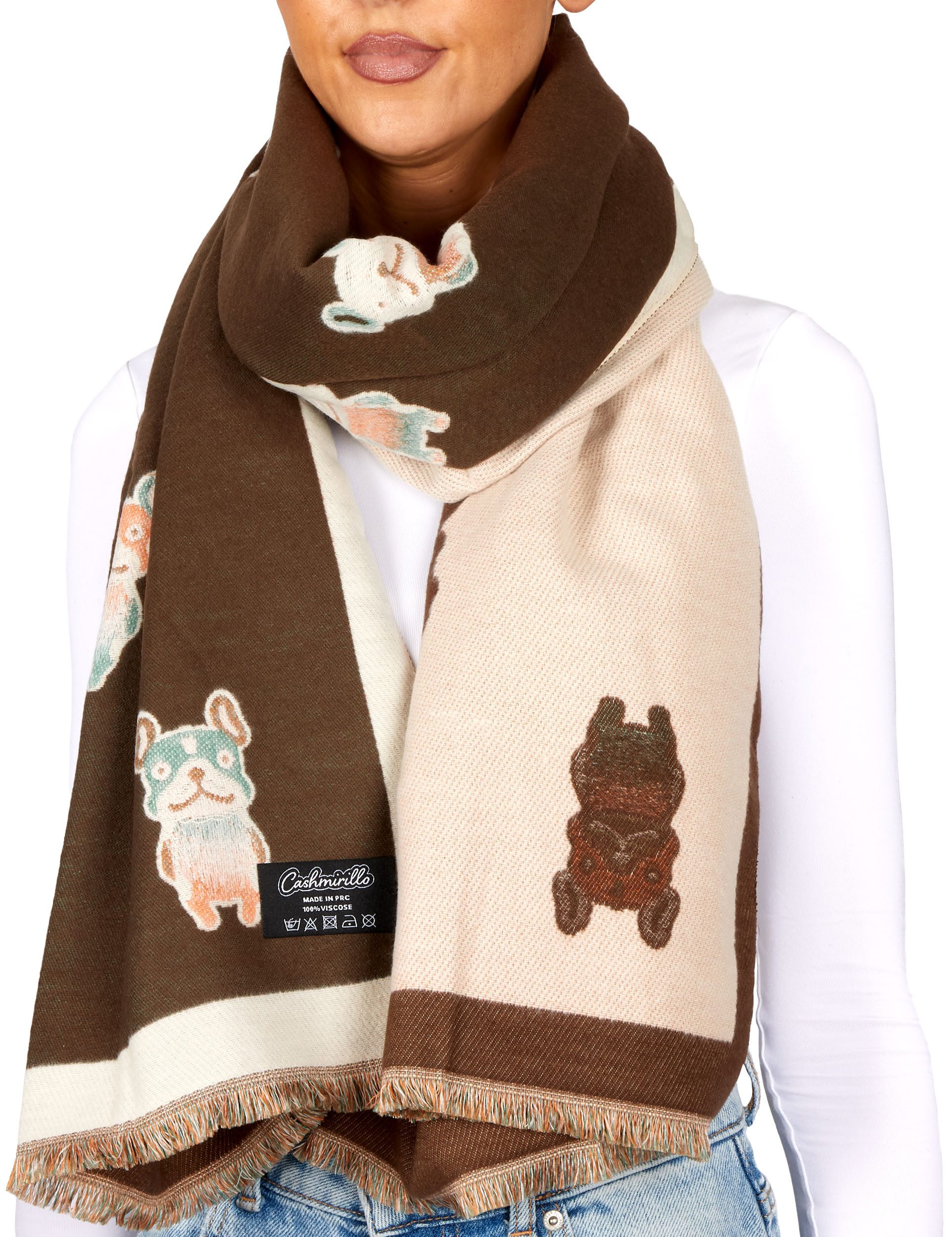 BRUBAKER Schal Cashmirillo Damen Schal - Französische Bulldogge - 70 x 200 günstig online kaufen