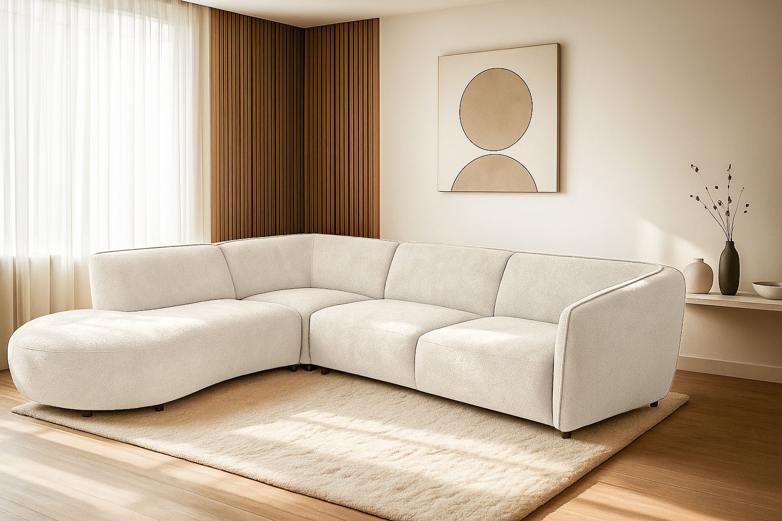 Home affaire Ecksofa OSTRUP Rundsofa, L-Form, Naturtöne, Boucle, Breite 273 cm, organische Form mit sanften Rundungen