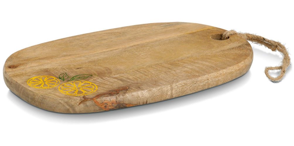 Zeller Present Servierbrett Schneide-/Servierbrett "Lemon", Mangoholz, Massivholz, Zitronenmotiv, natürliches Material