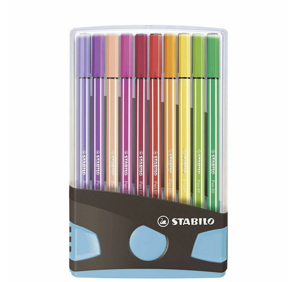 Thumbnail - STABILO Fineliner -Pen 68 Color- Parade 20er in Kunststoff Box anthrazit-hellblau