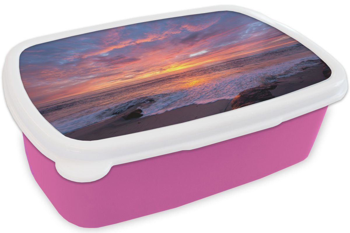 Brotbox (2-tlg), Meer für Strand Erwachsene, Mädchen, Sonnenuntergang, rosa Kunststoff - Brotdose Snackbox, - Lunchbox Kinder, MuchoWow Kunststoff,