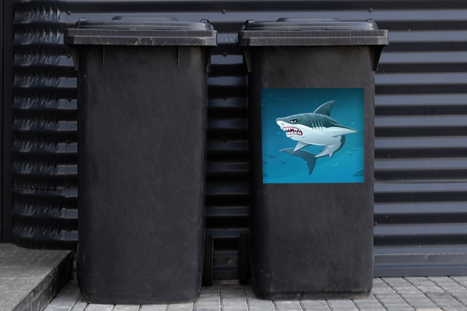 Mülltonne, weißen Wandsticker Sticker, Container, Hais eines Mülleimer-aufkleber, Abfalbehälter Eine St), im Ozean Illustration MuchoWow wütenden (1