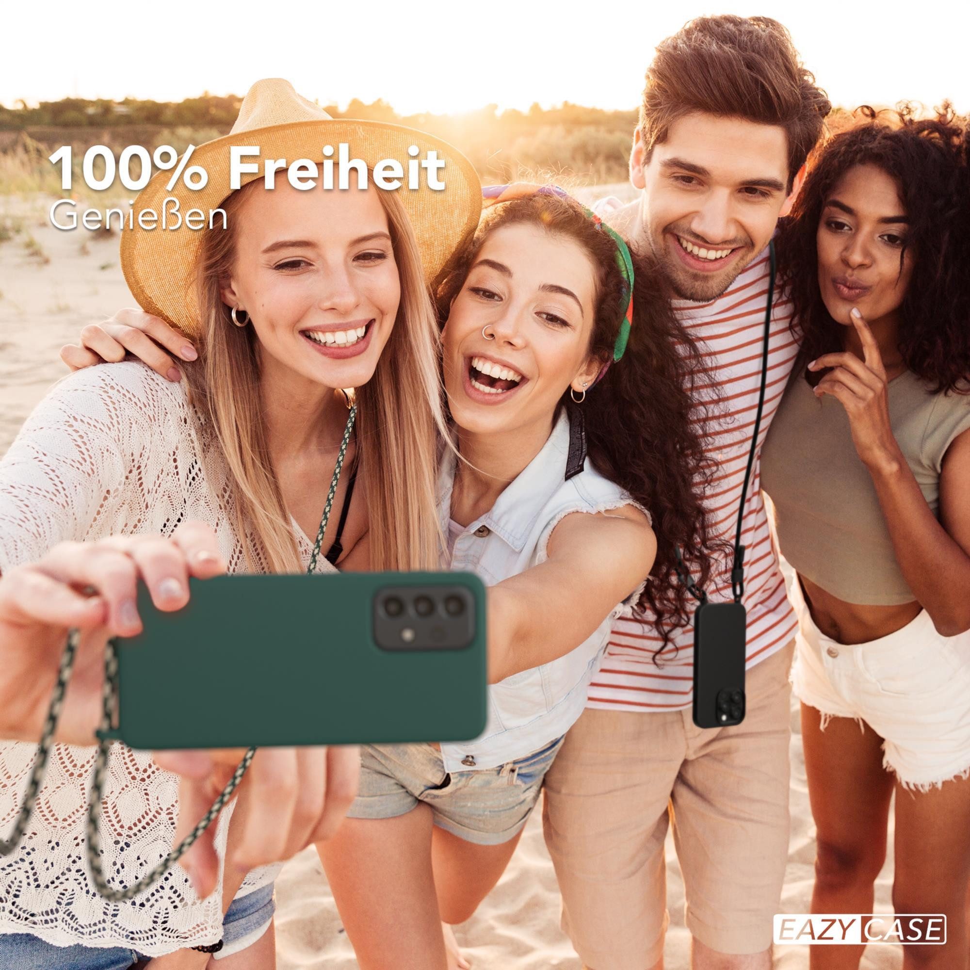 EAZY CASE Handykette Runde Silikon Kette für Samsung Galaxy A33 5G 6,4 Zoll, Kette zum Umhängen Smartphonekette für Unterwegs plus Cover Navy Grün