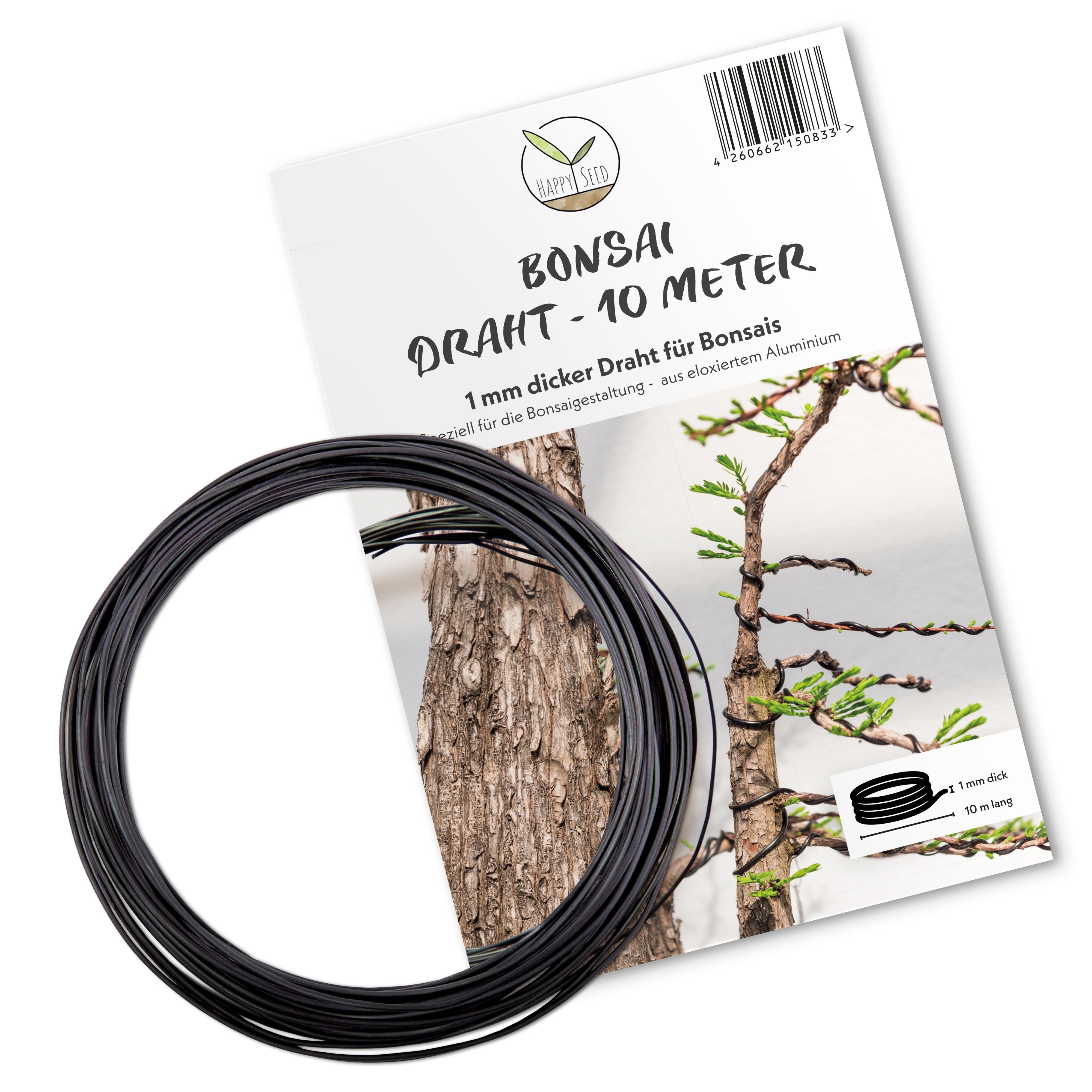 HappySeed Basteldraht 10m Bonsai & Bastel Draht aus eloxiertem Aluminium, Schwarz - (1 mm)