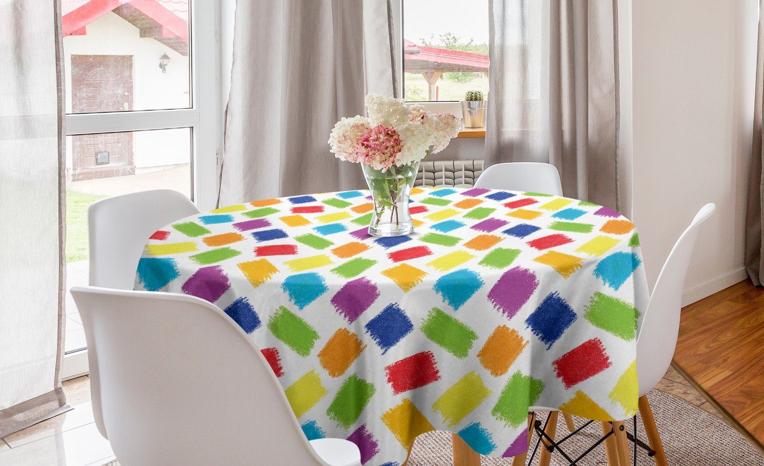 Abakuhaus Tischdecke Kreis Tischdecke Abdeckung für Esszimmer Küche Dekoration, Abstrakt Childish Crayon Scribbles | Tischdecken