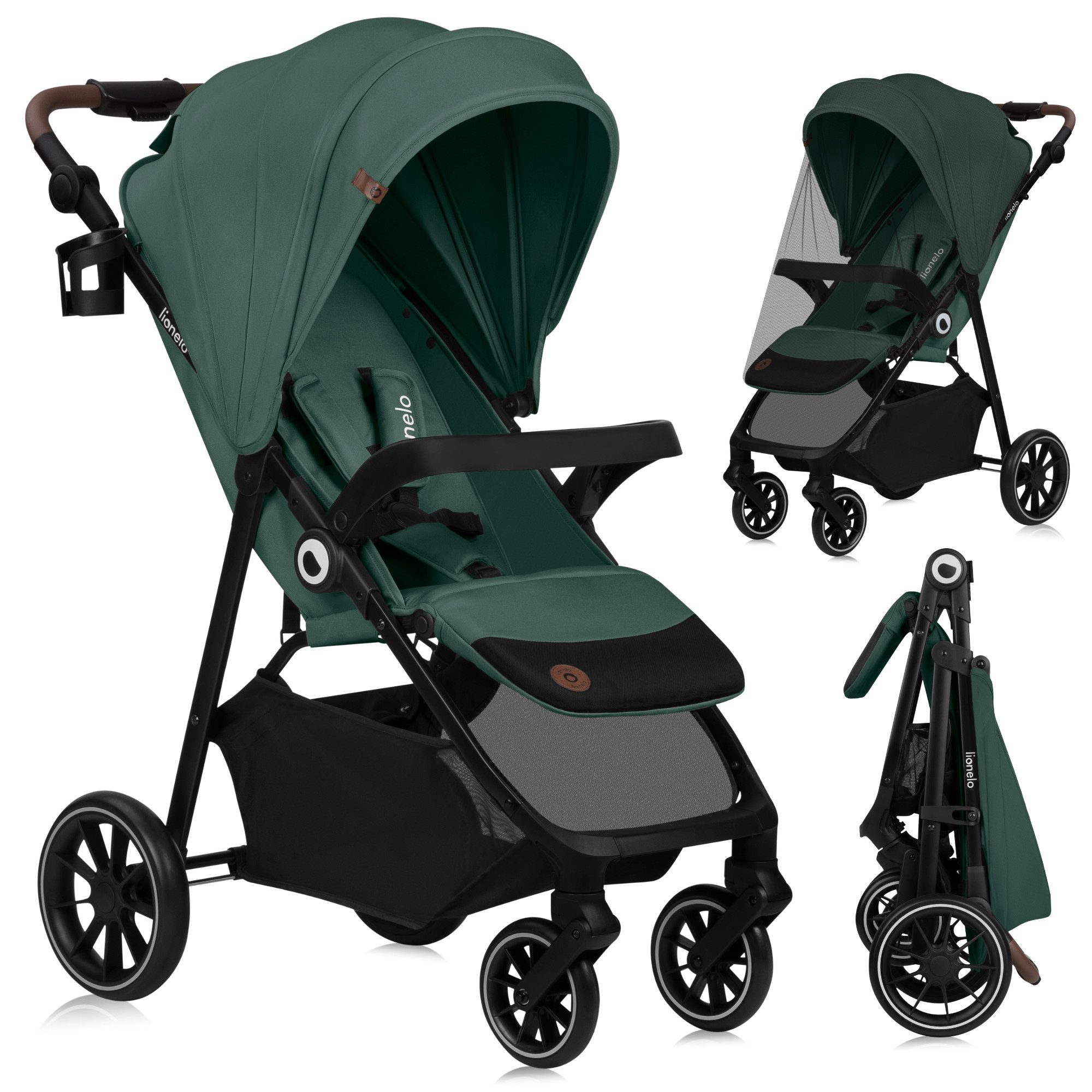 lionelo Kombi-Kinderwagen EMMA 1, (Set), Einhandfaltbar/Liegeposition/XXL-Verdeck/EVA-Räder