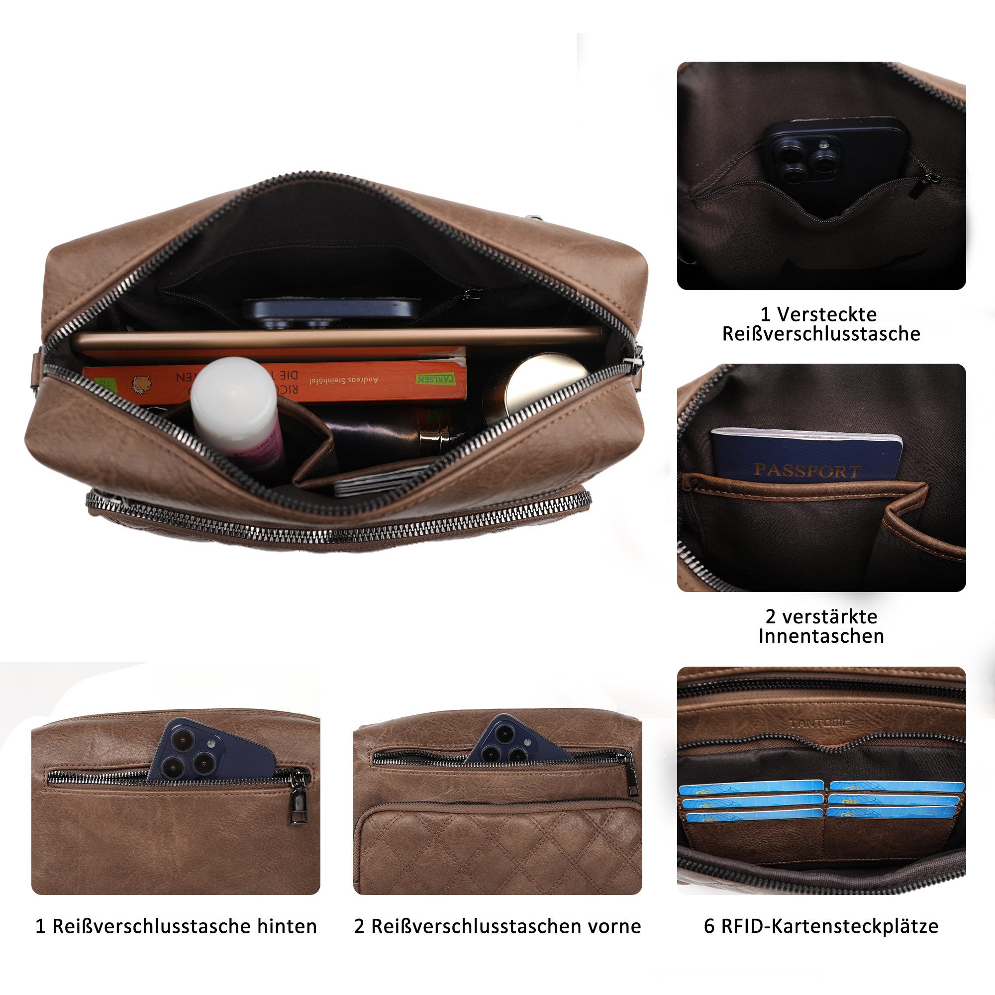 TANTOMI Umhängetasche Damen Schultertasche Mittelgroß, Crossbody Bag mit Mehreren Fächern, Damen Handtasche Leicht Henkeltasche Schultertasche – Bild 3 von 5
