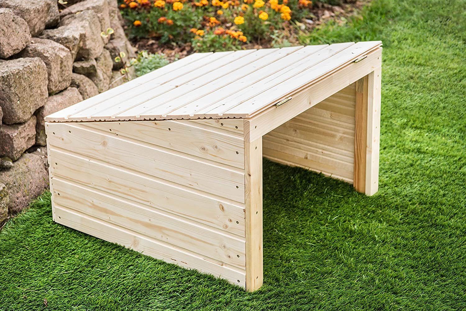 wortek Mähroboter-Garage 67x67x42 cm, fertig montierter Carport, für Roboter von Gardena, Husqvarna, Robomow, Bosch beige|gelb|weiß