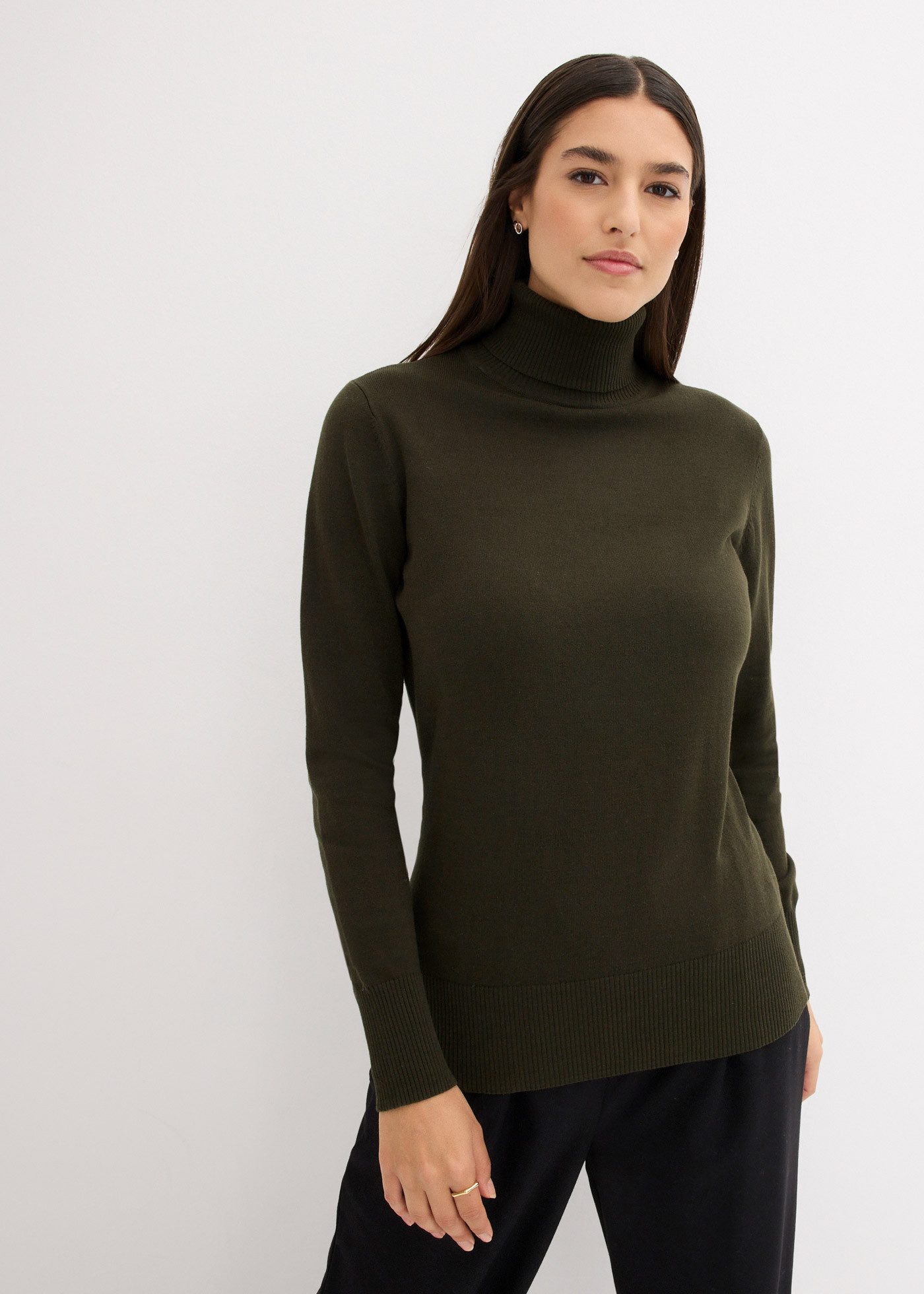 bonprix Rollkragenpullover aus Baumwollmischung, mit hohem Rollkragen, schmale Passform