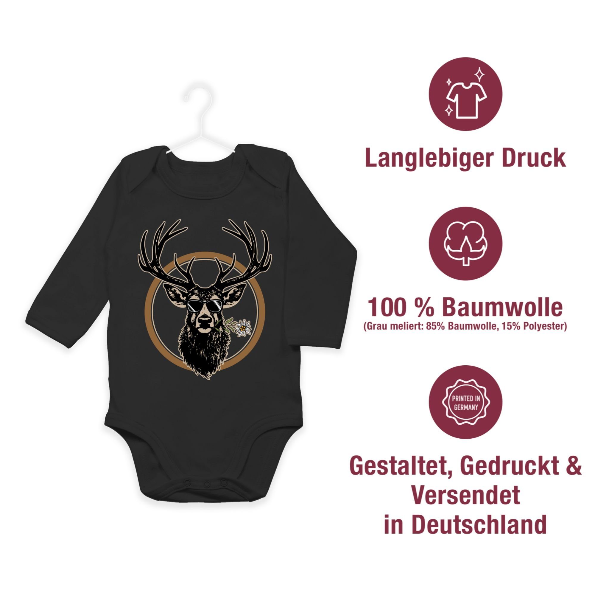 Jäger Hirschgeweih Shirtracer Outfit Schwarz Hirsch für 2 Shirtbody Baby Mode Oktoberfest Cooler