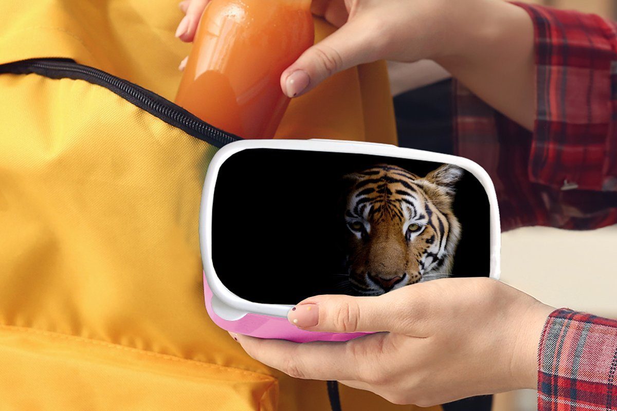 MuchoWow Lunchbox Tiere - Tiger für rosa Kunststoff Kinder, Kopf, Brotdose Mädchen, Snackbox, Brotbox - Erwachsene, (2-tlg), Kunststoff