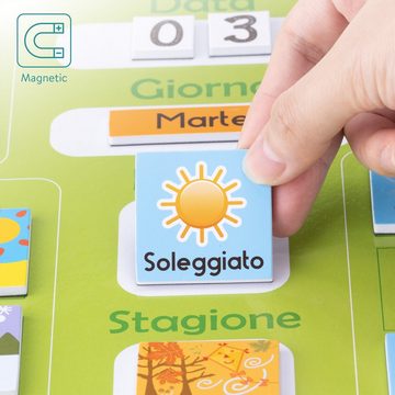 Navaris Magnettafel Kinderkalender - Lerntafel Uhr/Jahreszeiten - Grün - Italienisch, (1-tlg)