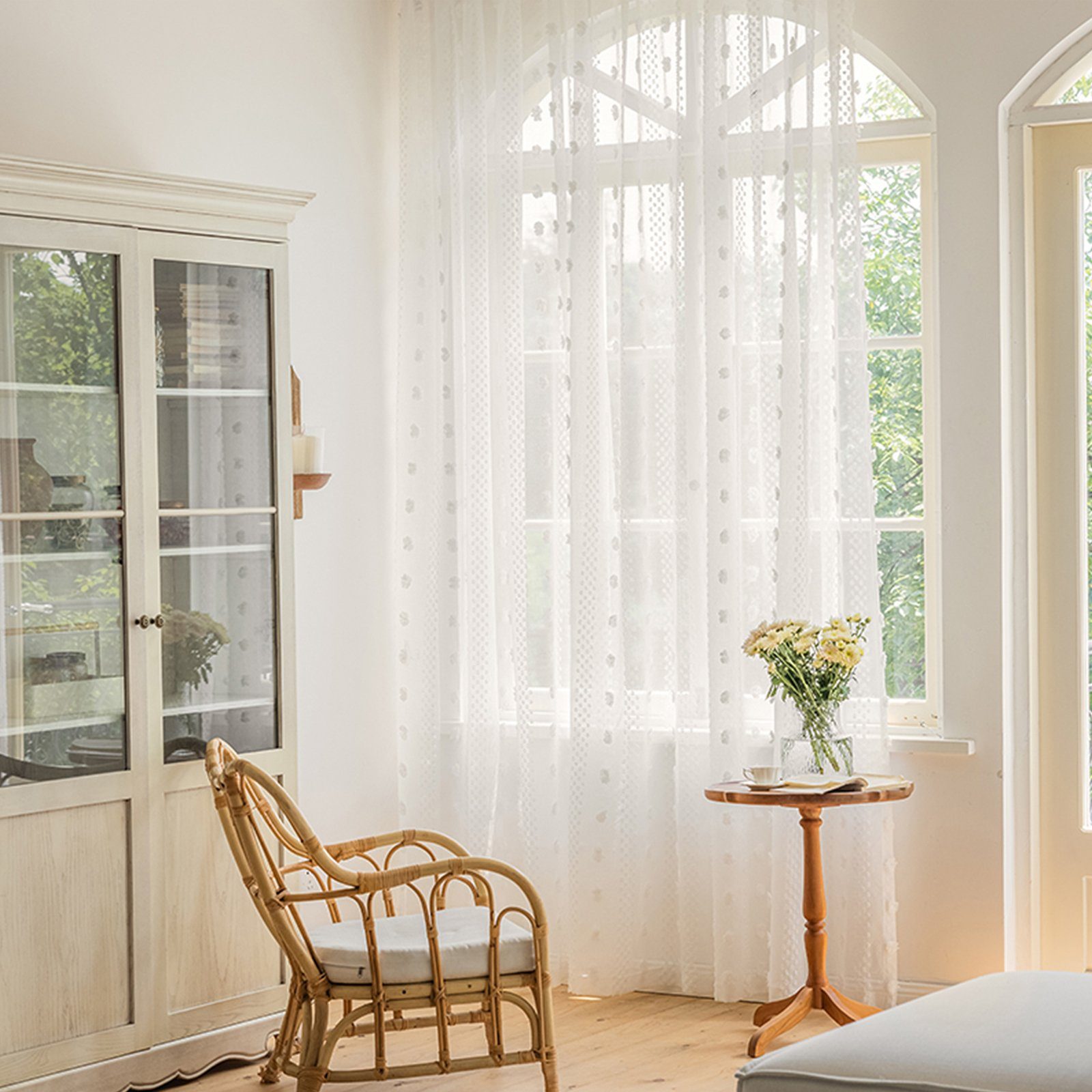 Fenster, Gardine Schlafzimmer Deko Wohnzimmer (2 Rosnek, halbtransparent, St), Pompon, für