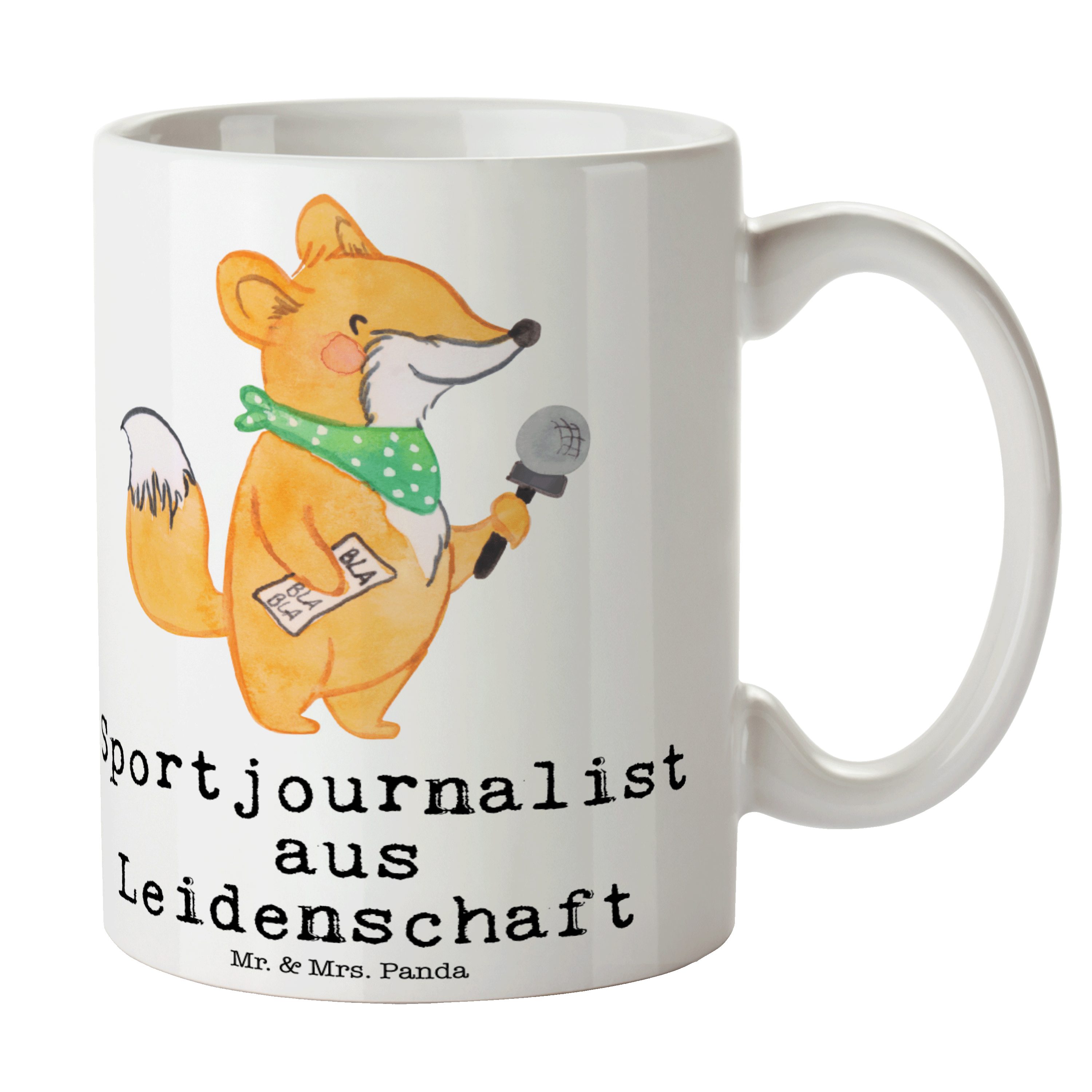 Mr. & Mrs. Panda Tasse Sportjournalist aus Leidenschaft - Weiß - Geschenk, Kaffeetasse, Koll, Keramik