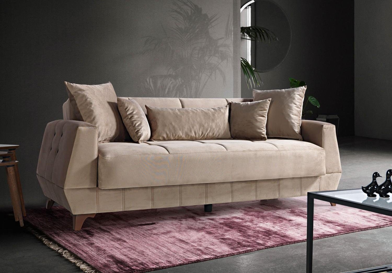 JVmoebel Sofa Design Sofa Dreisitzer Beige Couch Möbel Textil Stoff 3 Sitzer Couchen, Made In Europe