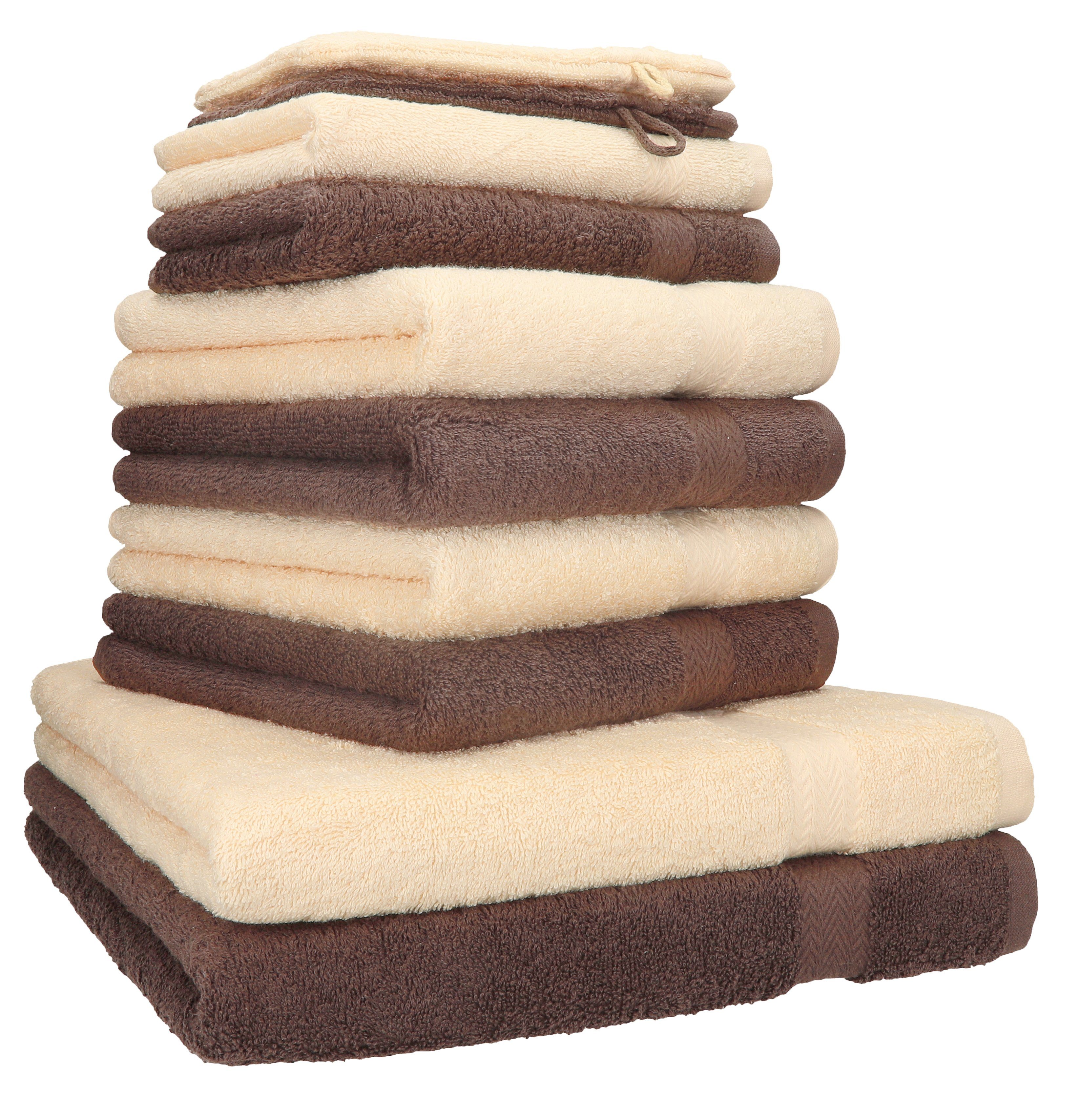 Betz Handtuch Set 10-TLG. Handtuch-Set Premium 100% Baumwolle 2 Duschtücher  4 Handtücher 2 Gästetücher 2 Waschhandschuhe Farbe Nuss Braun & Beige, 100%  Baumwolle, (10-tlg) | Handtuch-Sets