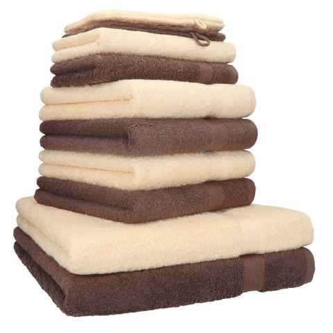 Betz Handtuch Set 10-TLG. Handtuch-Set Premium 100% Baumwolle 2 Duschtücher 4 Handtücher 2 Gästetücher 2 Waschhandschuhe Farbe Nuss Braun & Beige, 100% Baumwolle, (10-tlg)