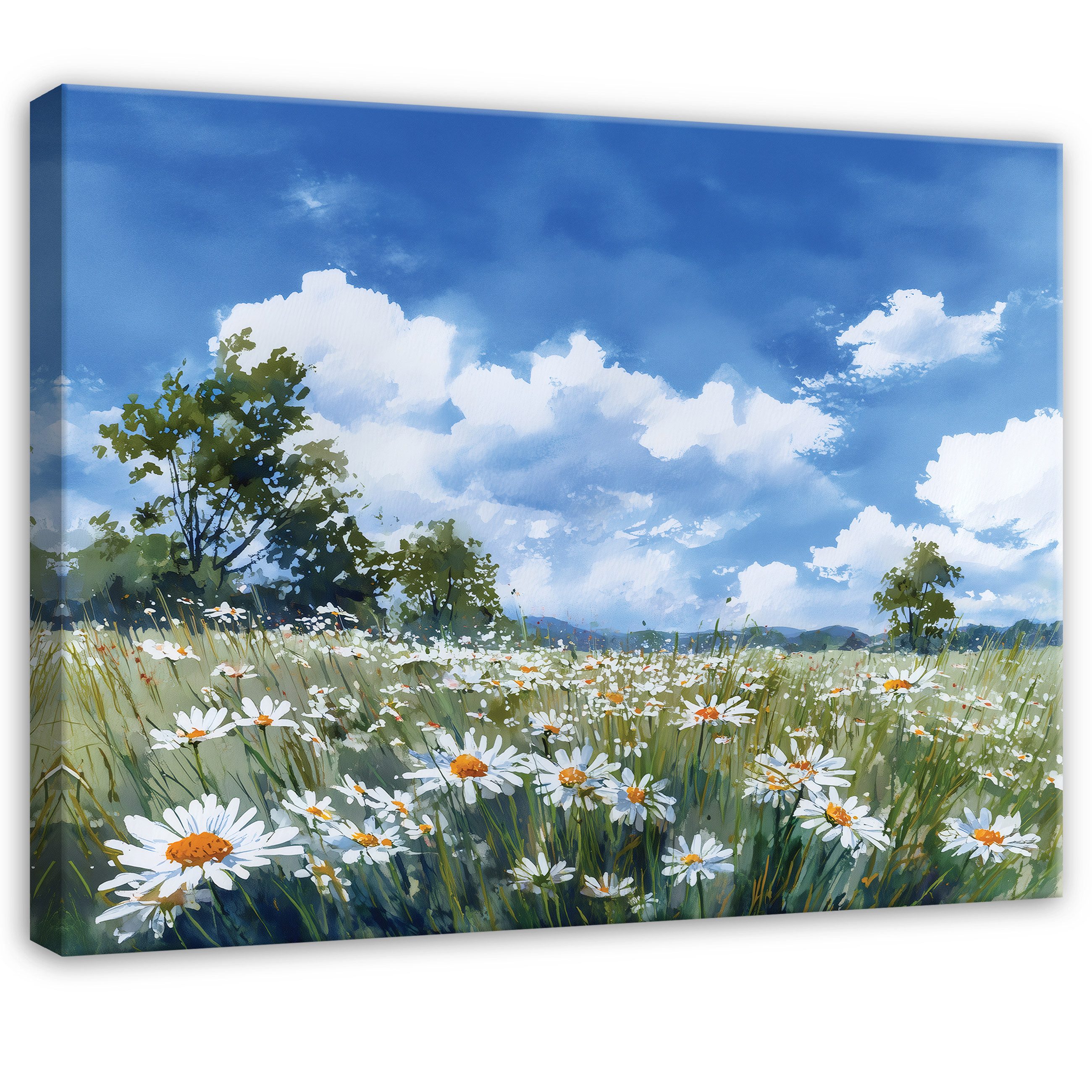 Wallarena Leinwandbild Blumen Wiese - Blau - Elegant - Wohnzimmer, Blumen, 60x40x2cm