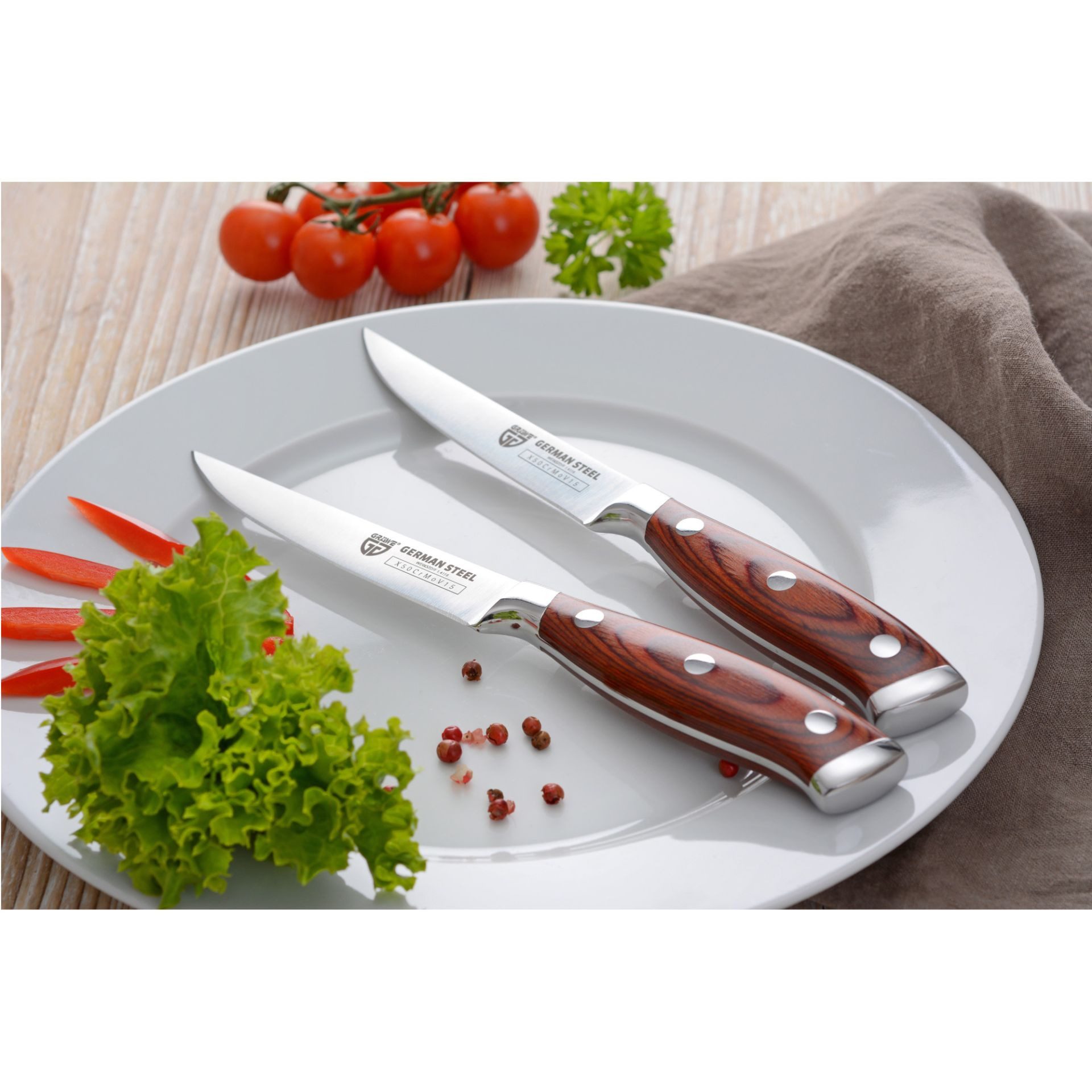 GRÄWE Steakmesser (2 Stück), Steakmesser-Set 2 Stück, Hartholzgriff, mit Geschenkschachtel