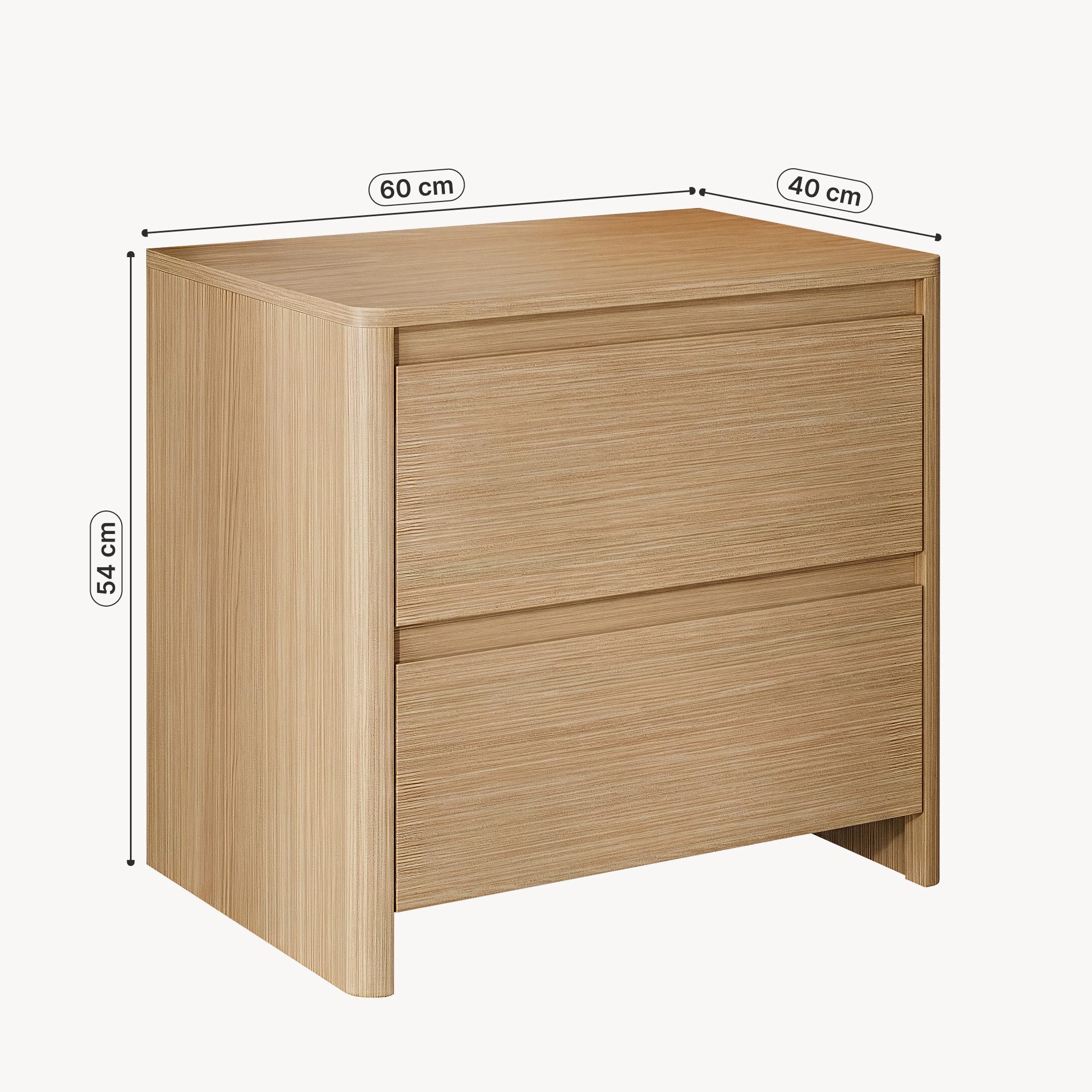 en.casa Nachtschrank (1-St) »Takranmaa« mit 2 Schubladen 54 x 60 x 40 cm Eicheoptik