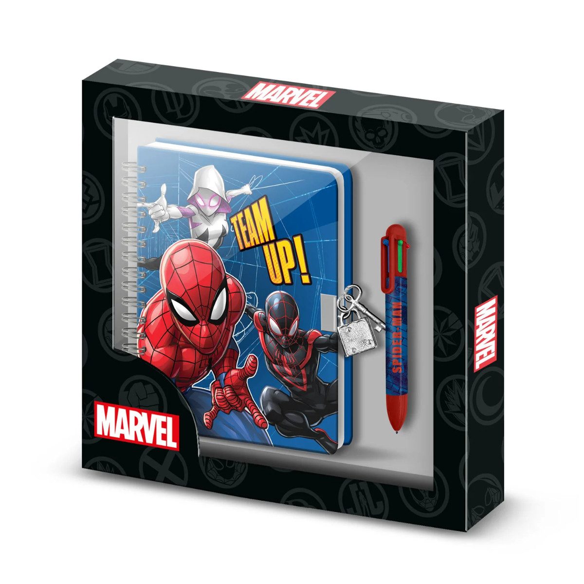 Spiderman Tagebuch Set A5 mit 6 Farbige Kugelschreiber Schloss