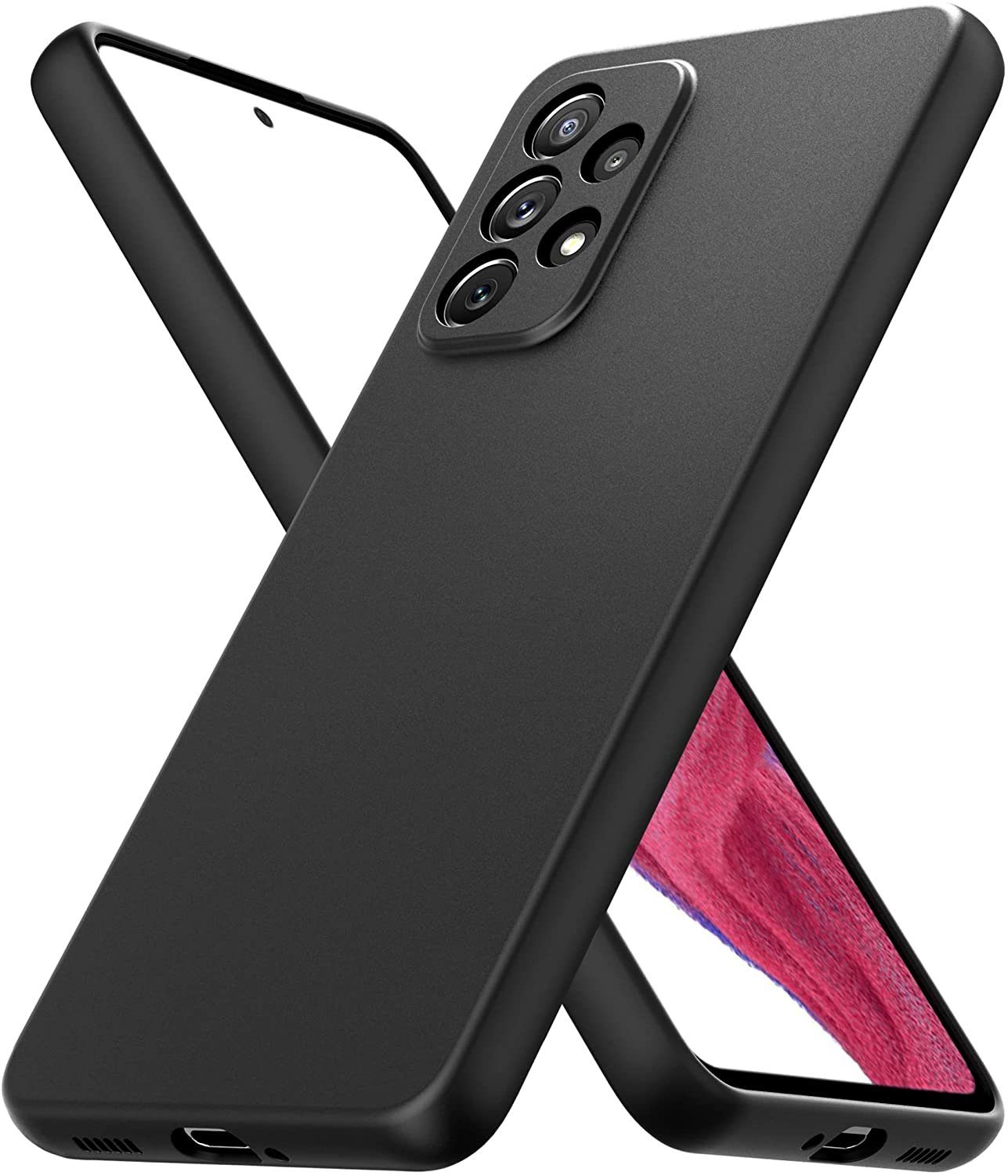 MSM Handyhülle Hülle für Samsung Galaxy A53 5G Schwarz Matt Silikon Handyhülle Tasche