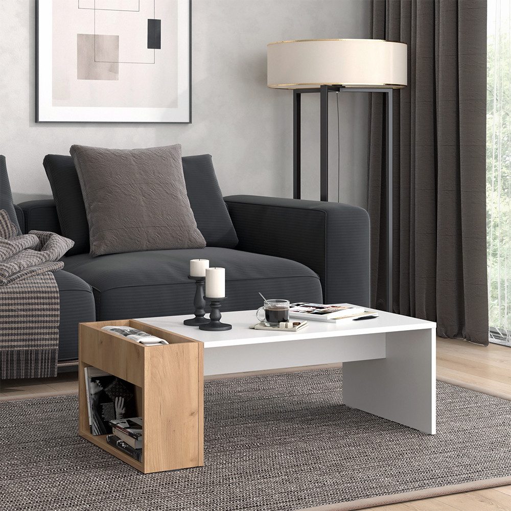 Vicco Couchtisch Chris, Weiß/Goldkraft Eiche, 95 x 49.4 cm (1-St)
