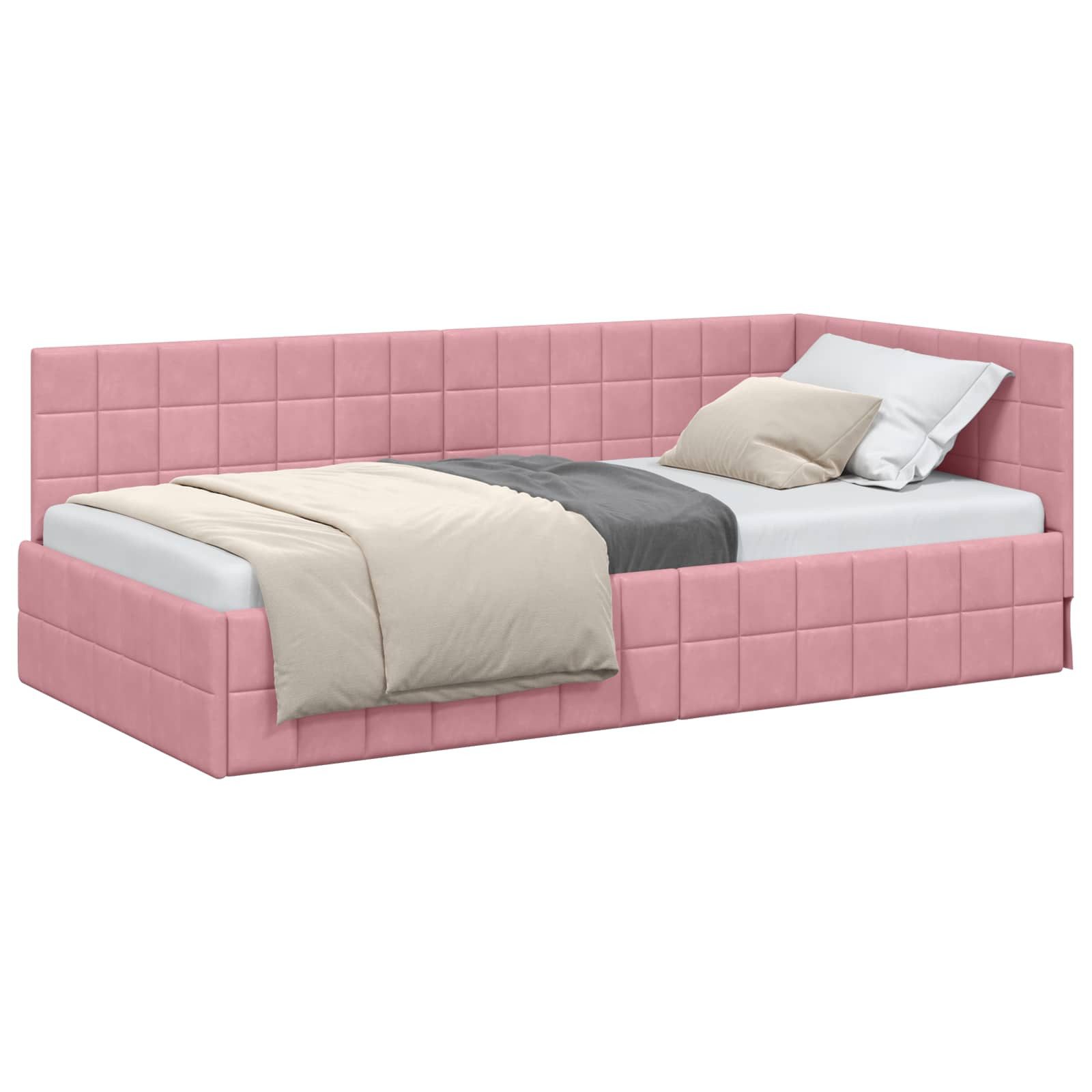 vidaXL Bett Eckbettgestell mit Kopfteil Rosa 90 cm x 190 cm Samt (1-tlg) günstig online kaufen