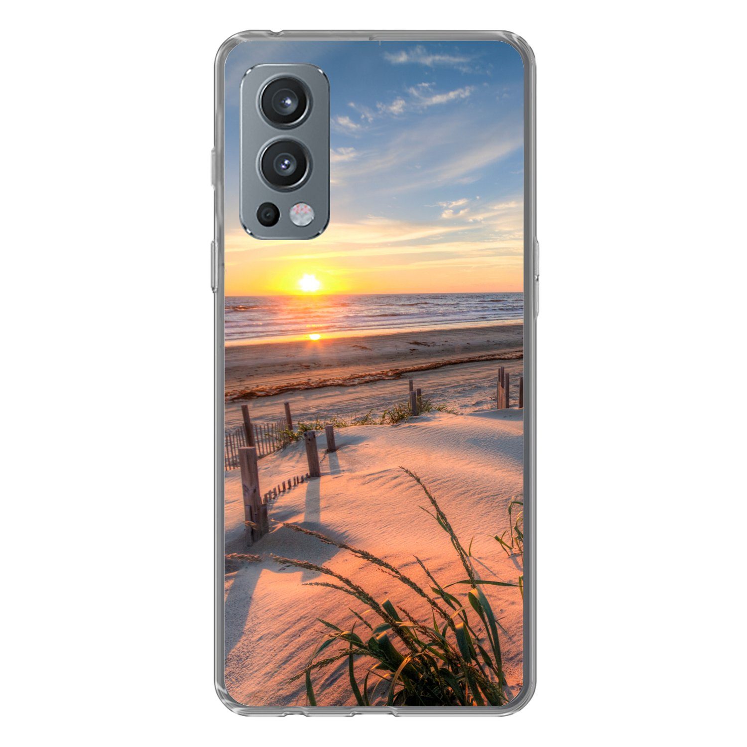 MuchoWow Handyhülle für OnePlus Nord 2 5G Strand - Meer - Düne - Sonnenuntergang - Landsch, Phone Case, Silikon, Schutzhülle Dünn