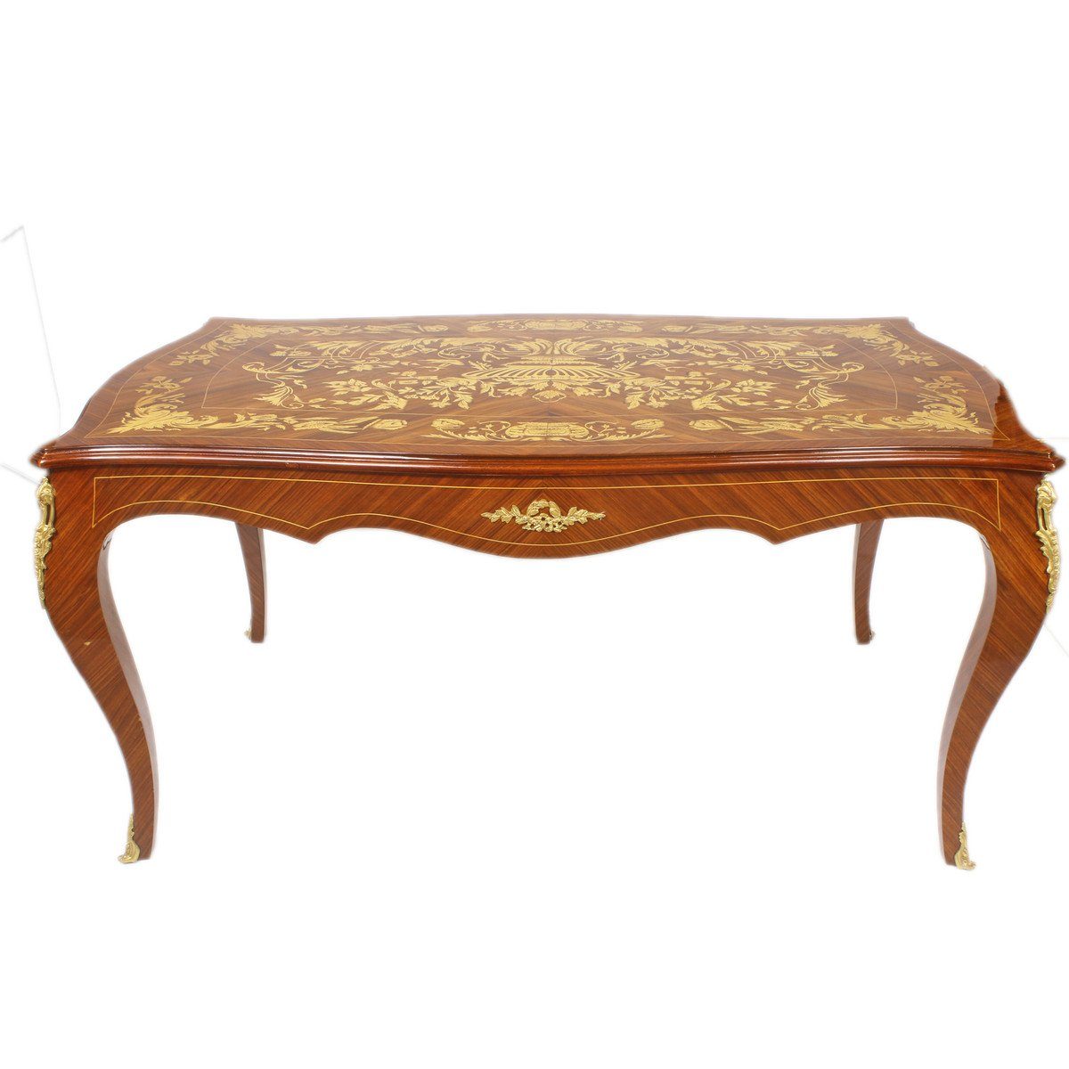 Casa Padrino Schreibtisch Luxus Barock Schreibtisch Mahagoni Intarsien / Gold 160 cm - Antik Stil Sekretär Luxus Möbel