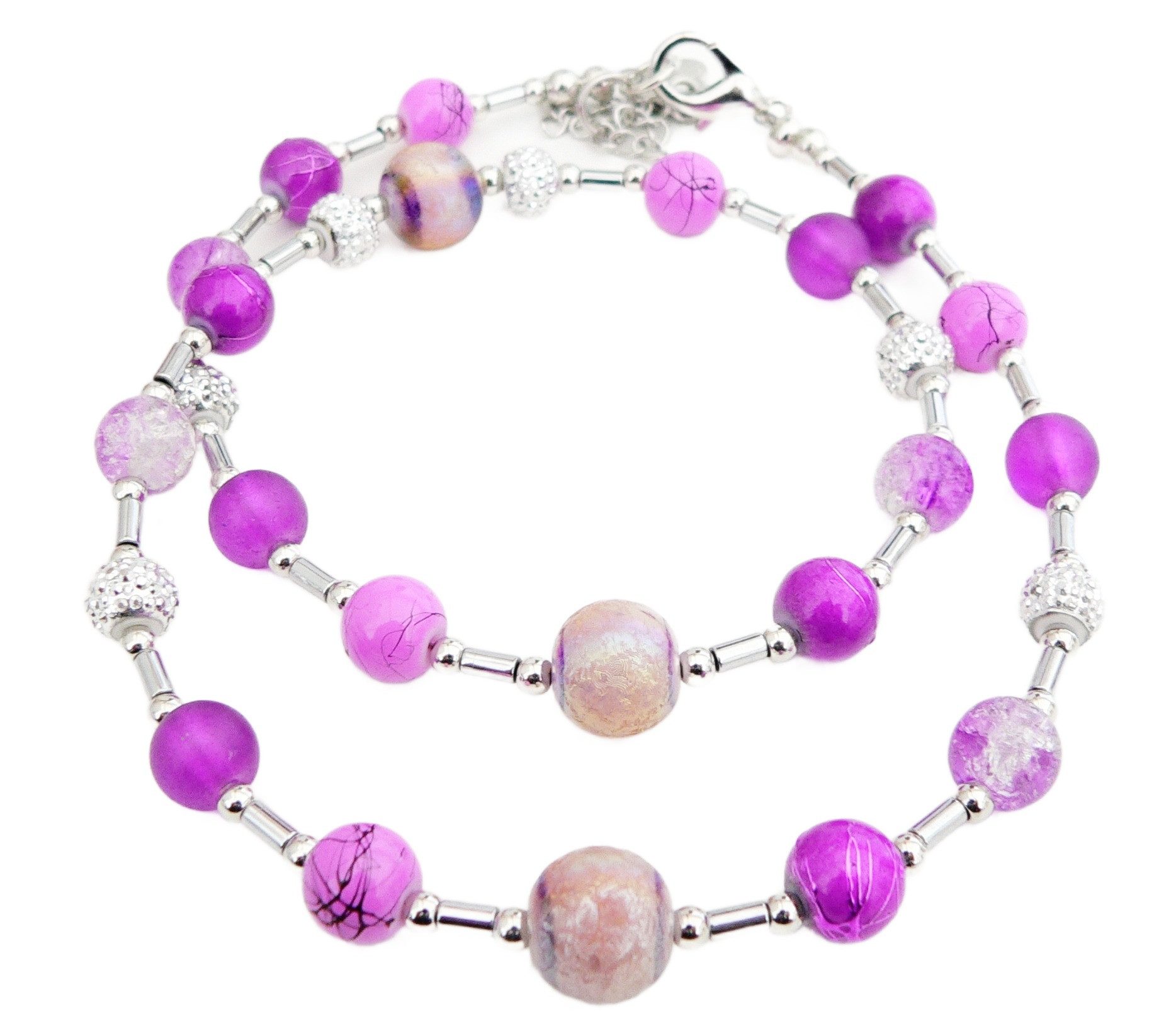 traumschmuck Perlenkette 245e Halskette Perlenkette Glasperlen pink magenta fuchsia violett (Geschenk, Muttertag, Weihnachten, Geburtstag, Valentinstag, incl. Schmuckbox), handgefertigt, Made in Germany