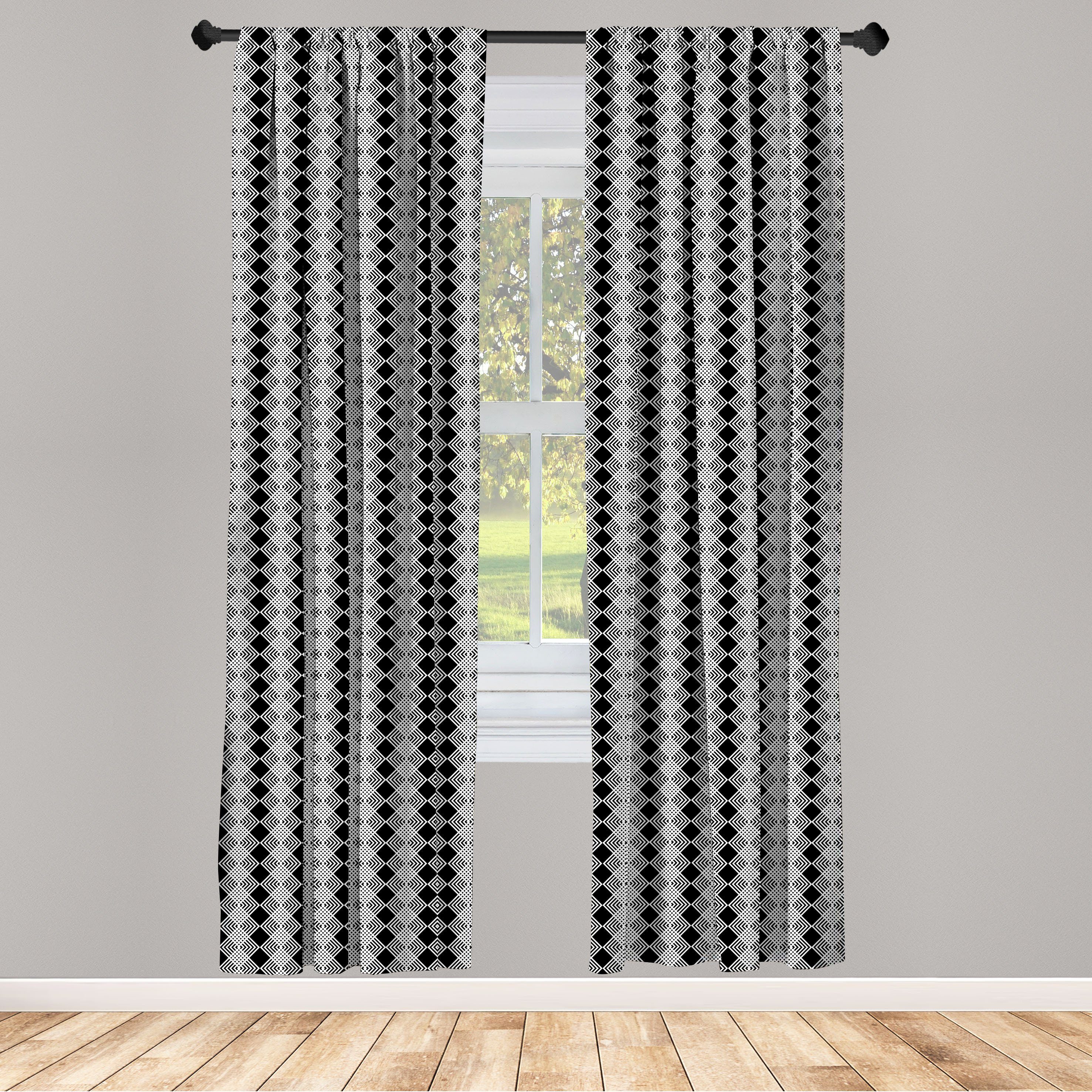 Gardine Vorhang für Wohnzimmer Schlafzimmer Dekor, Abakuhaus, Microfaser, Geometrisch Moderne Concentric Squares | Fertiggardinen